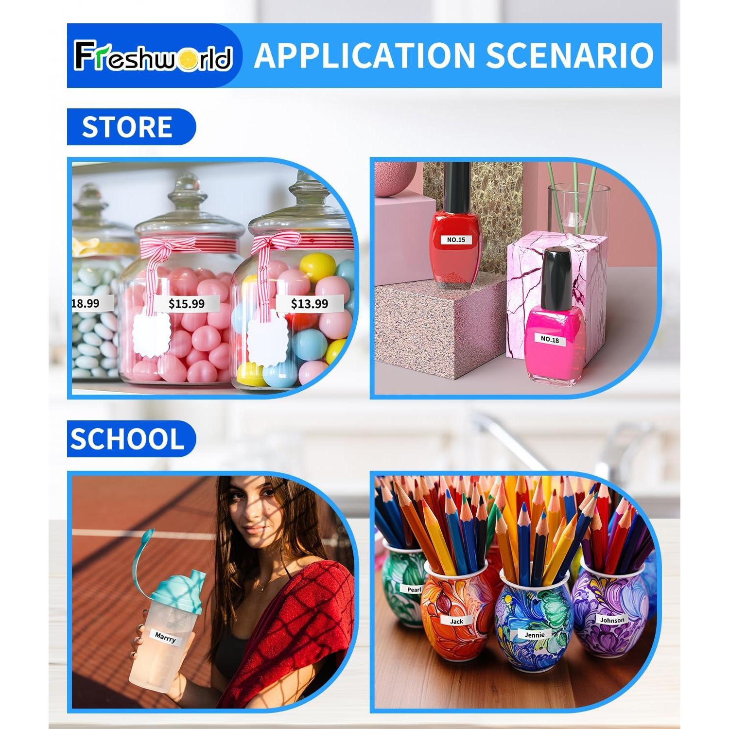 Cinta de Etiqueta Freshworld M-K231 12mm Negro sobre Blanco 5 Pack