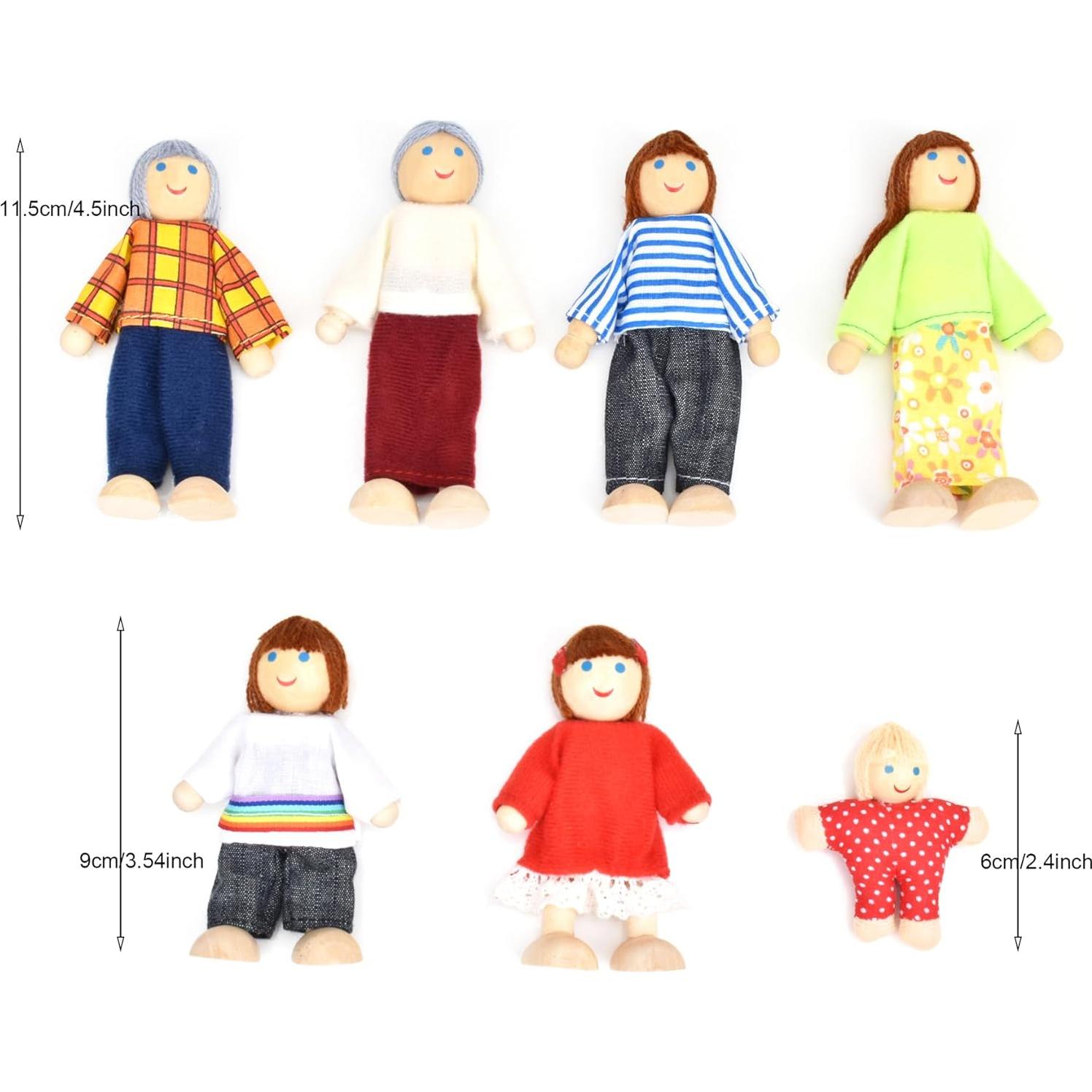 Casa de Muñecas de Madera Jzszera con 7 Figuras y 2 Mascotas