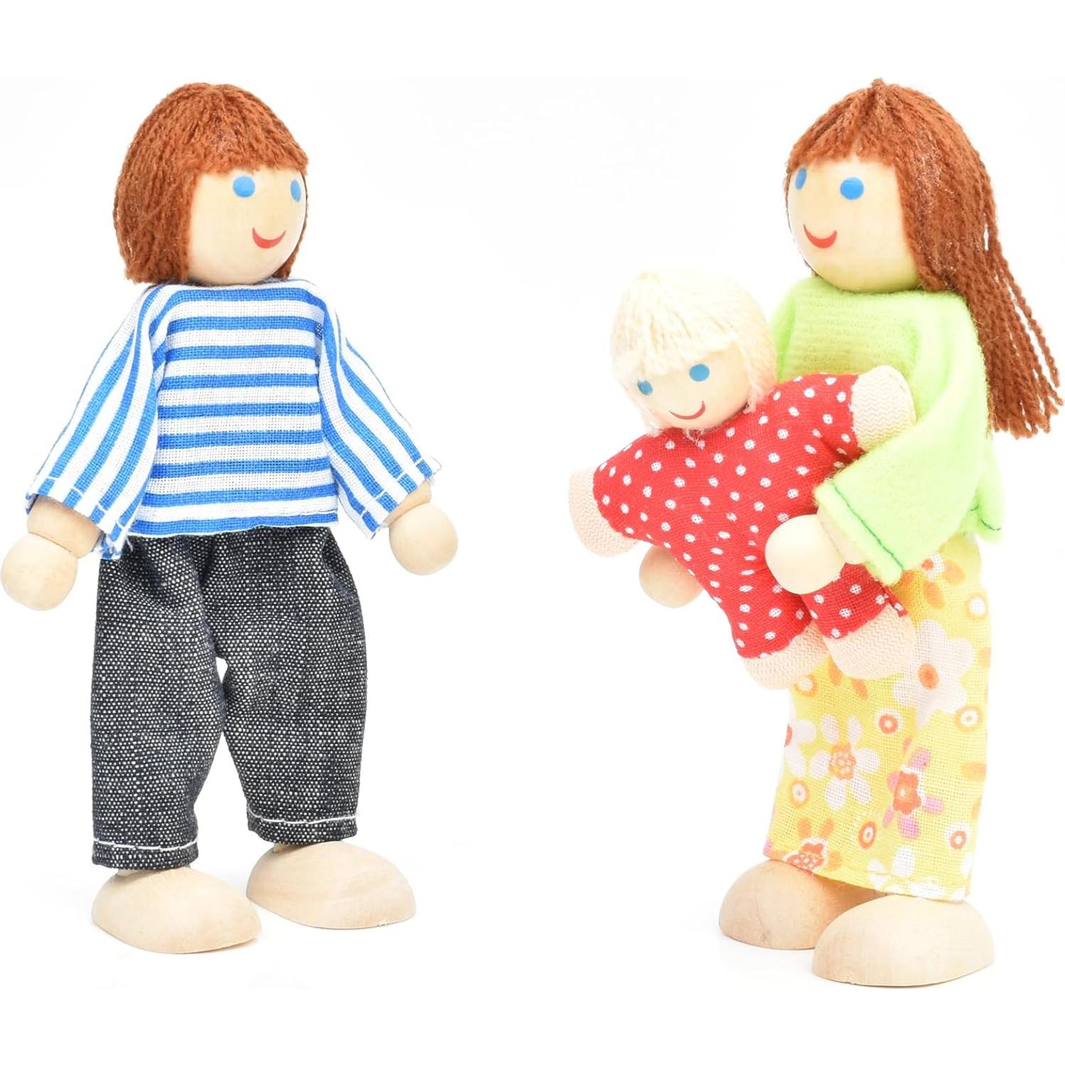 Casa de Muñecas de Madera Jzszera con 7 Figuras y 2 Mascotas