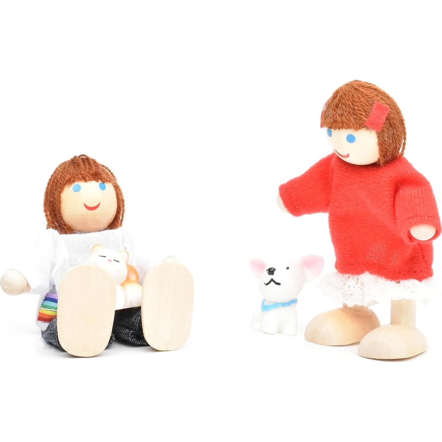 Casa de Muñecas de Madera Jzszera con 7 Figuras y 2 Mascotas