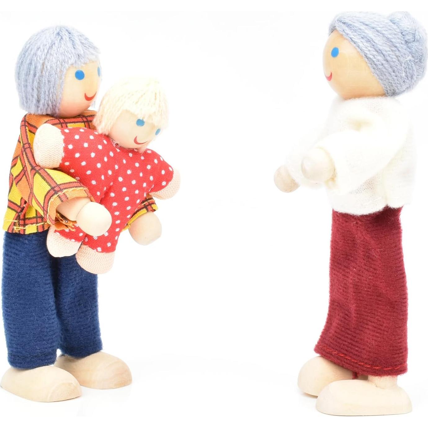 Casa de Muñecas de Madera Jzszera con 7 Figuras y 2 Mascotas