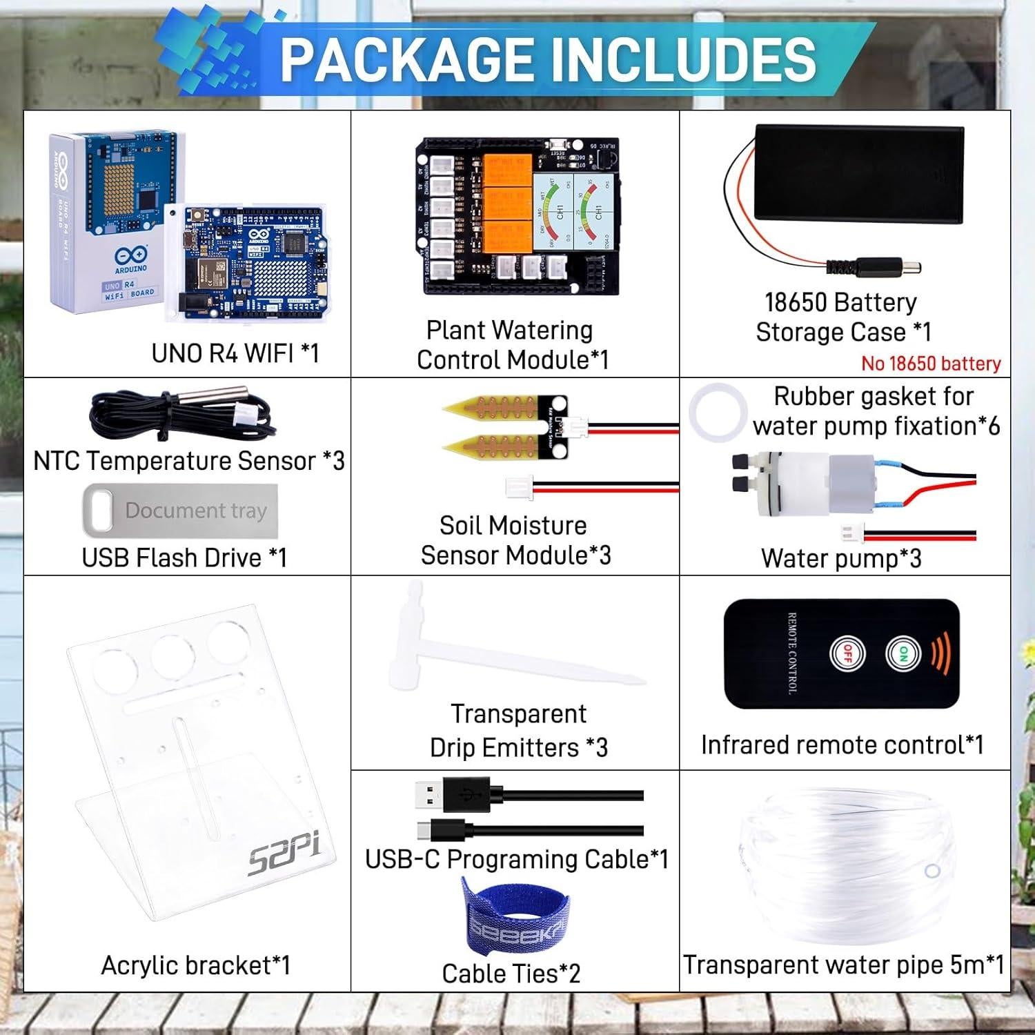 Kit de Riego Automático GeeekPi UNO R4 WiFi - 20.4x19x9.6cm