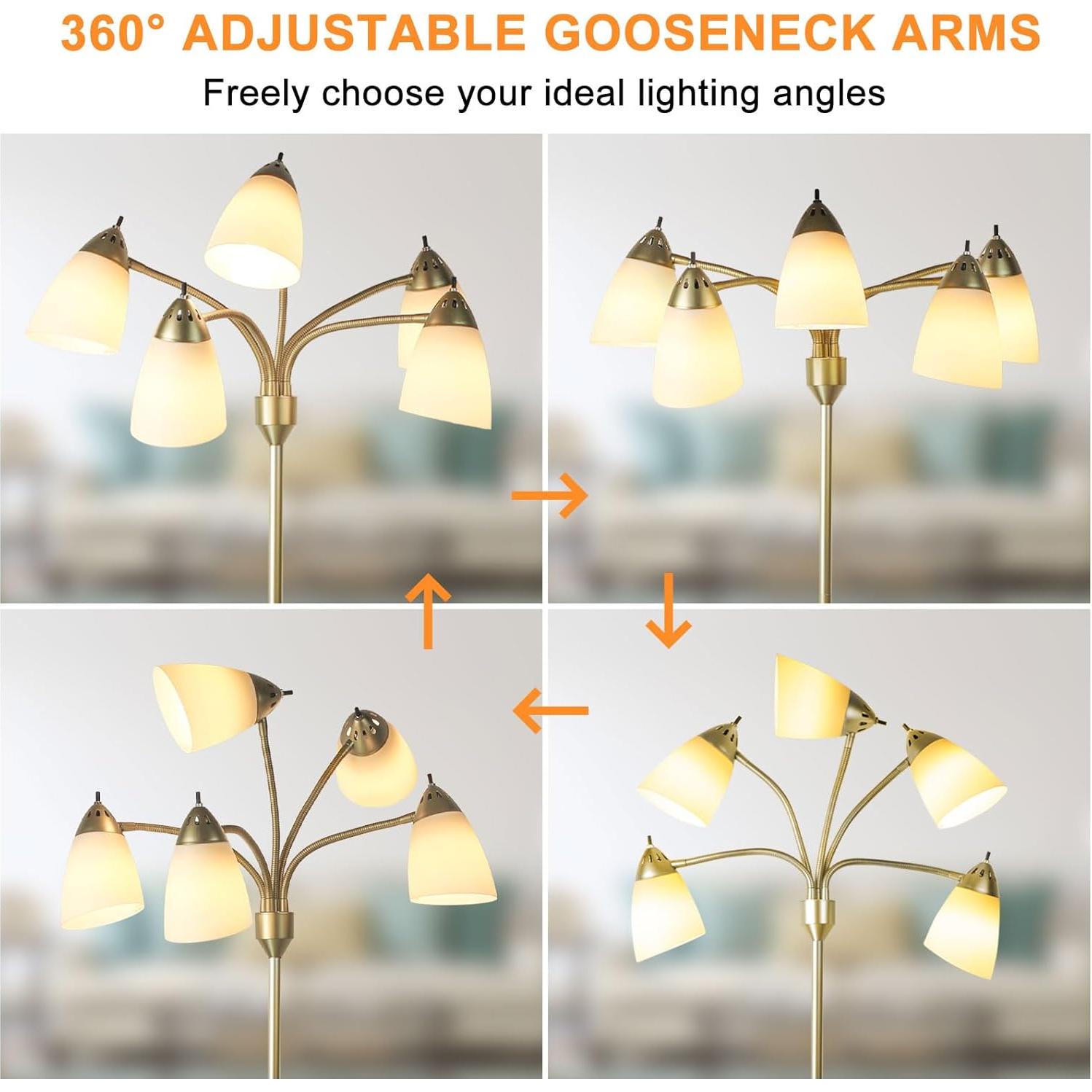 Lámpara de Pie DINGLILIGHTING 5 Luces Dorada Ajustable