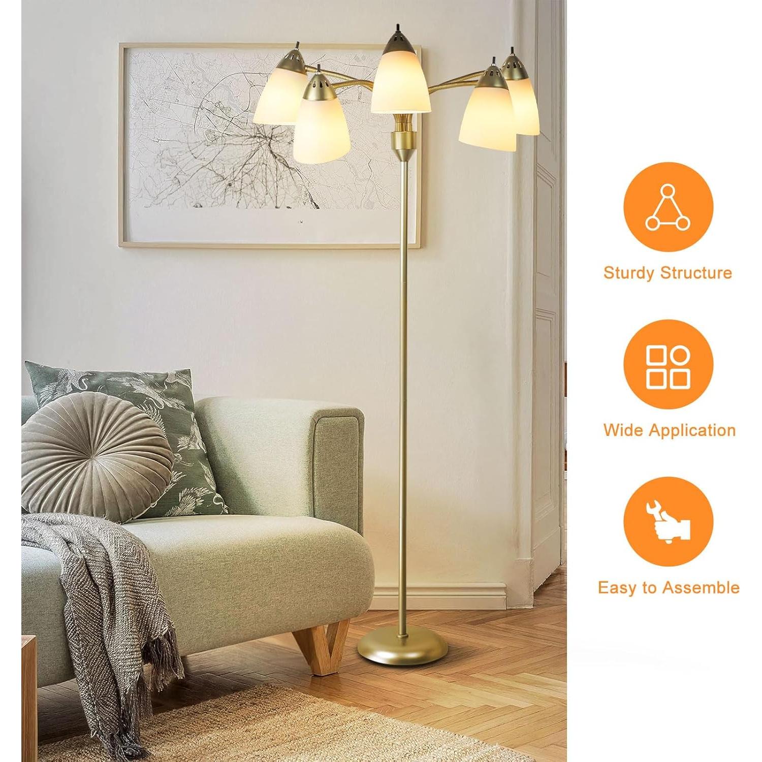 Lámpara de Pie DINGLILIGHTING 5 Luces Dorada Ajustable