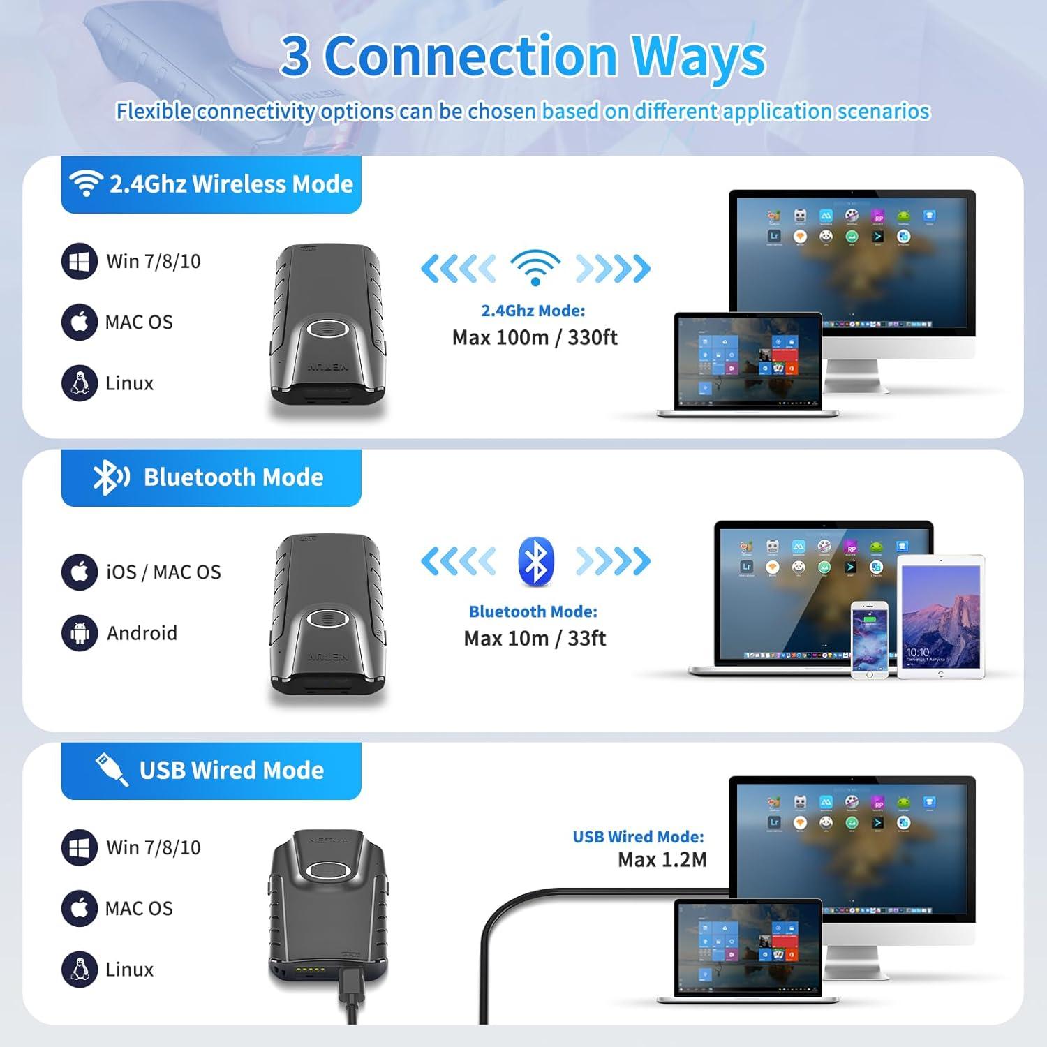 Escáner de Código de Barras Bluetooth NETUM E800 2D Inalámbrico