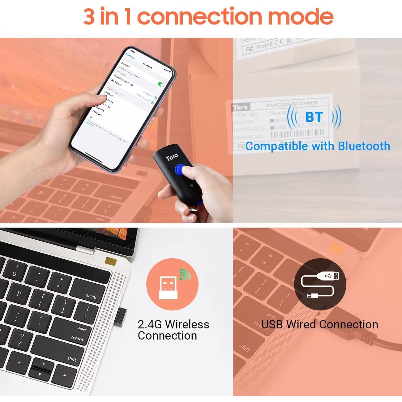 Escáner de Código de Barras Inalámbrico Tera 1100L 1D Mini