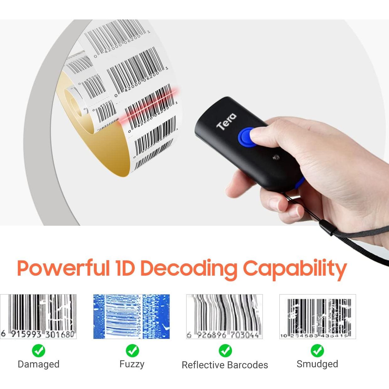 Escáner de Código de Barras Inalámbrico Tera 1100L 1D Mini