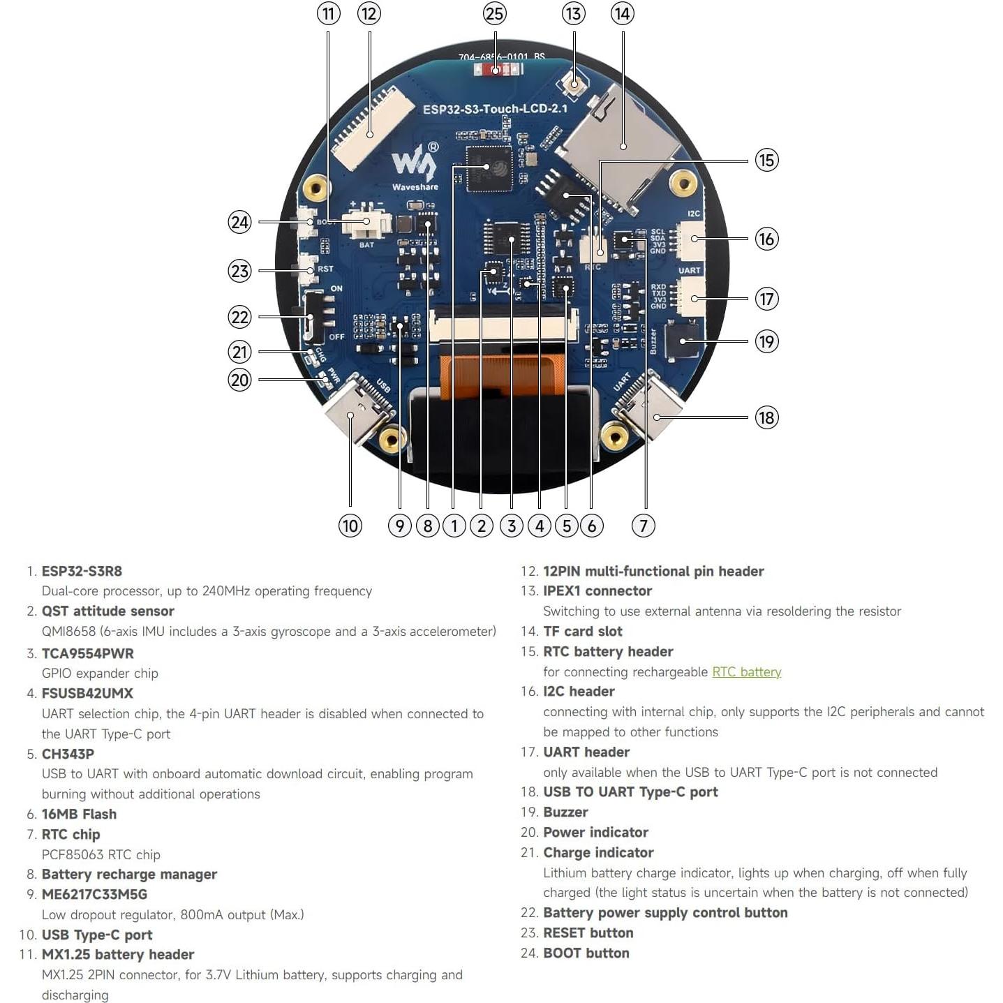 Pantalla Táctil Redonda Waveshare ESP32-S3 2.1" 480x480 Wi-Fi BLE