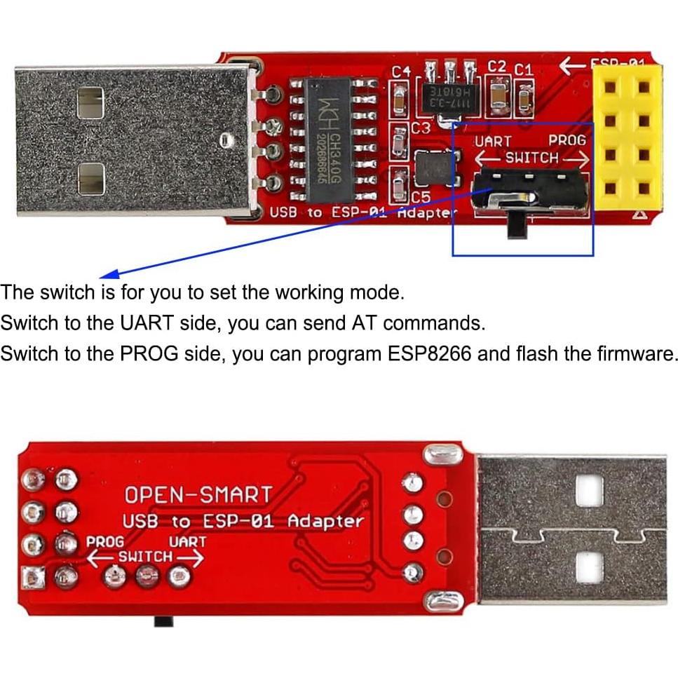 Programador USB a ESP-01S Wishiot 2PCS CH340G 115200 Baud