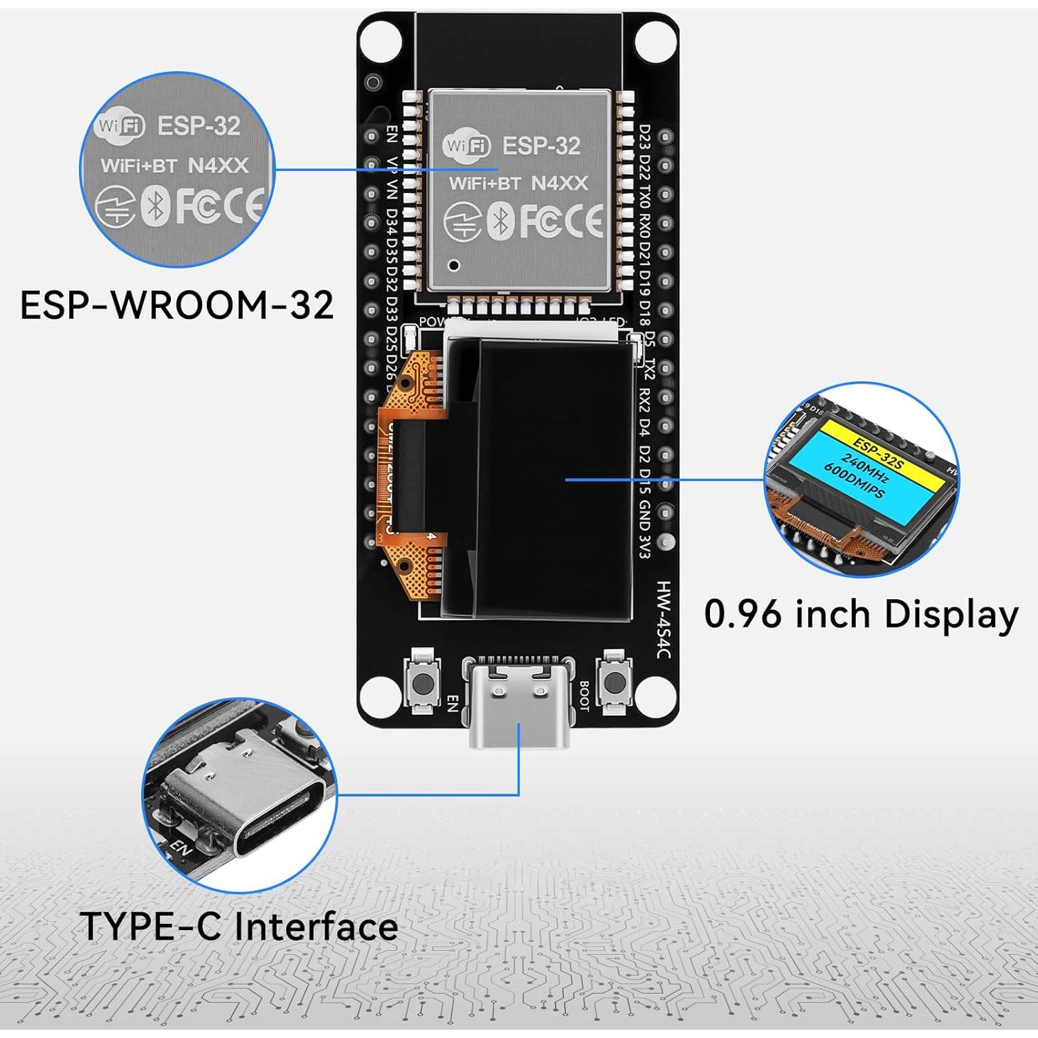Placa de Desarrollo ESP32 Meshnology con Pantalla OLED 0.96"