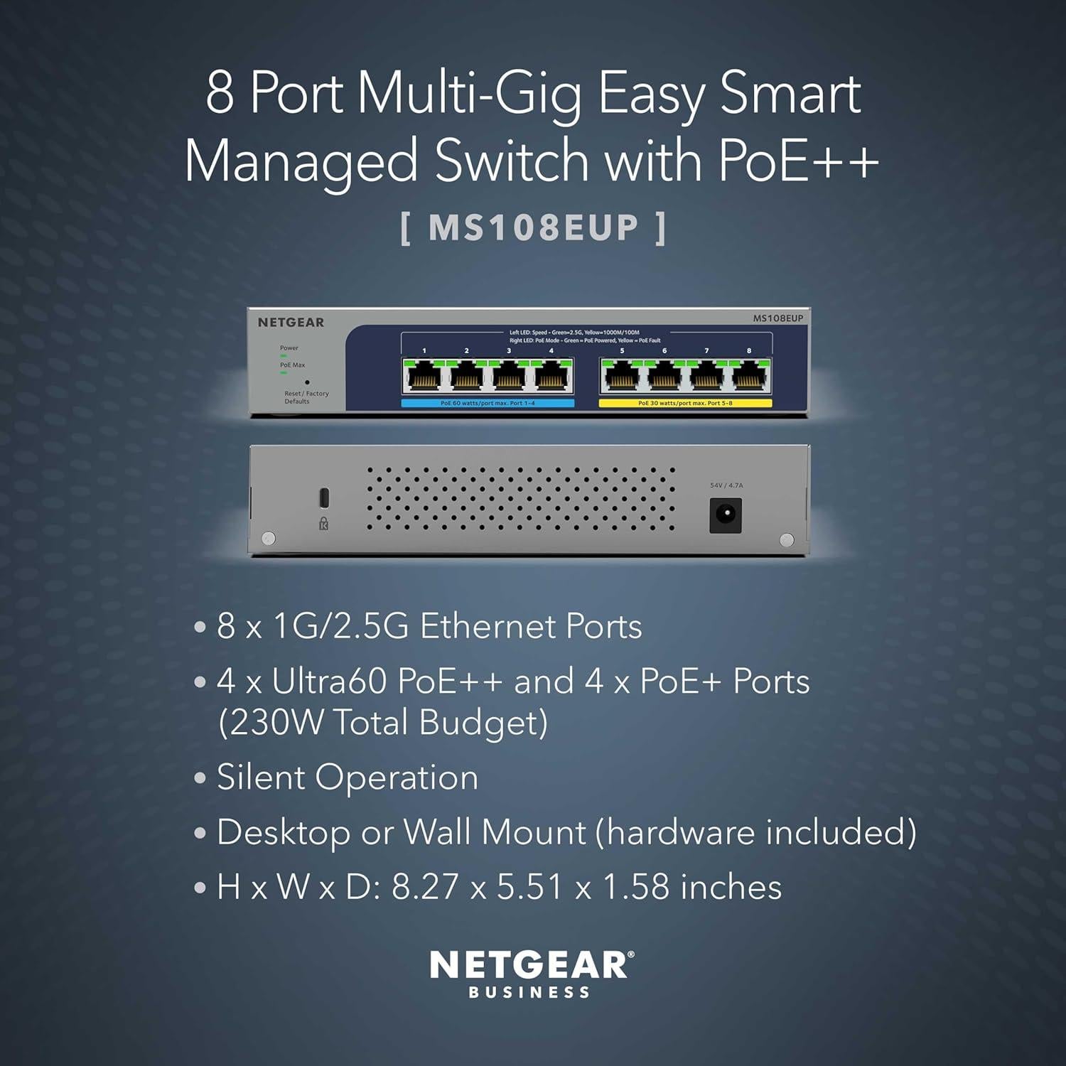 Switch Gestionado NETGEAR MS108EUP 8 Puertos PoE++ 230W