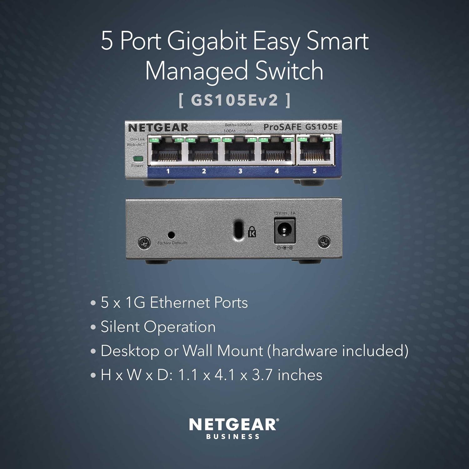 Switch Gestionado NETGEAR GS105Ev2 de 5 Puertos Gigabit