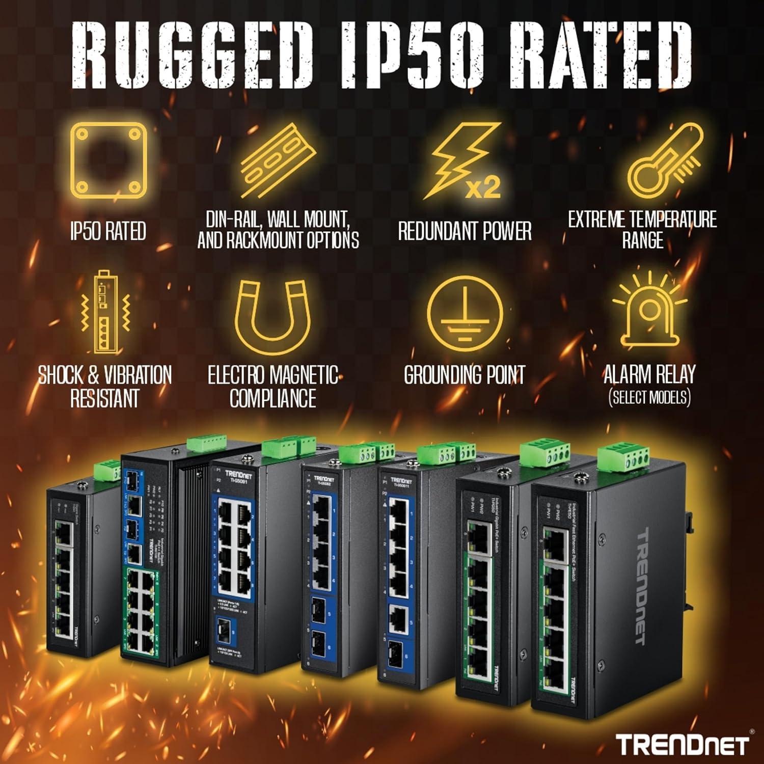 Interruptor Industrial Gigabit PoE+ TRENDnet TI-PG62 7 Puertos