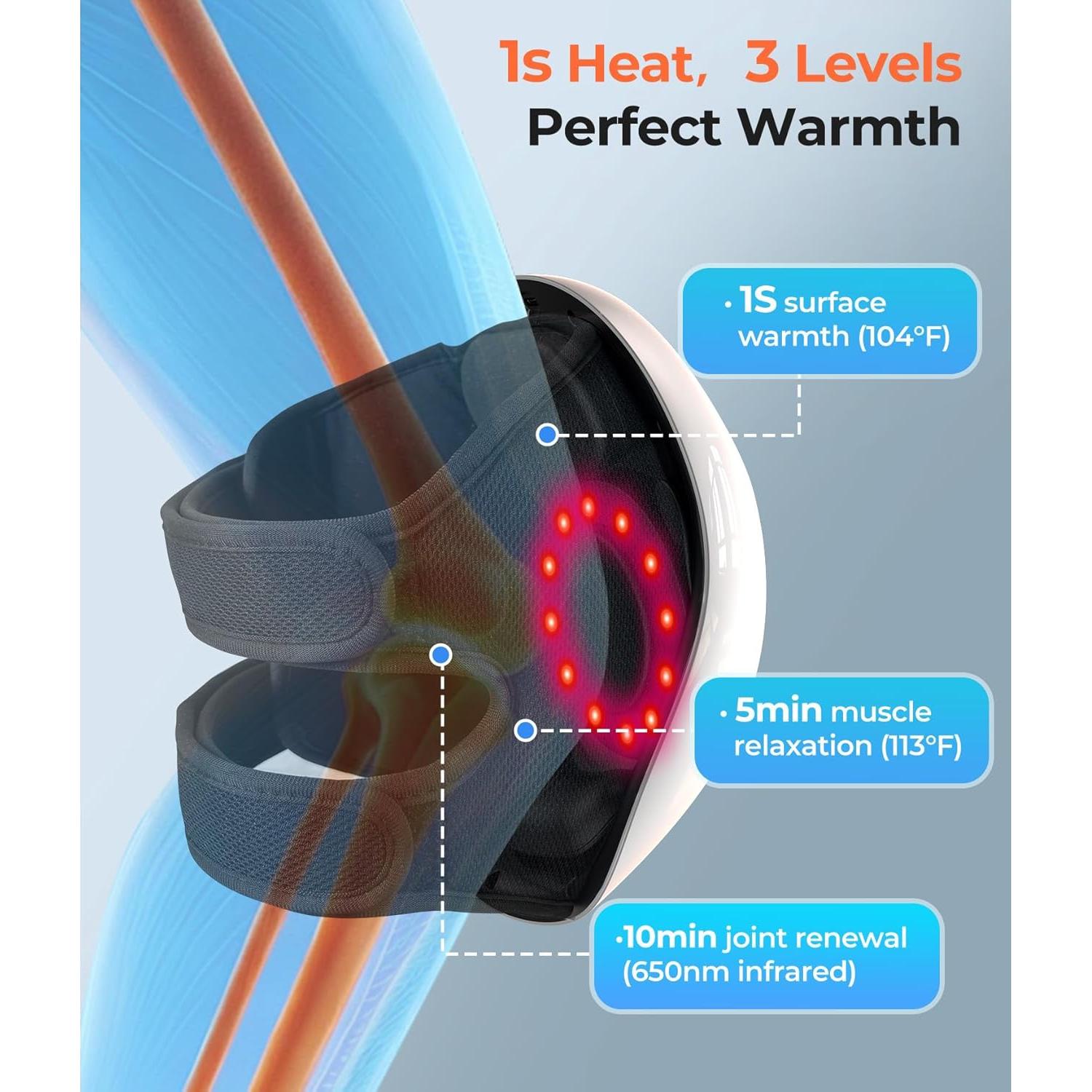 Masajeador de Rodilla Inalámbrico Spatoes-KM-711A con Calor y Luz Roja