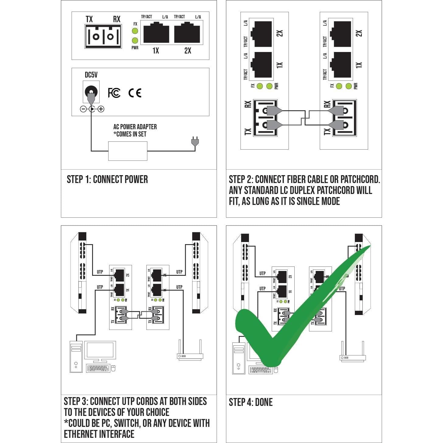 Convertidor de Medios Fibra a Ethernet Gigabit AD-net 20km