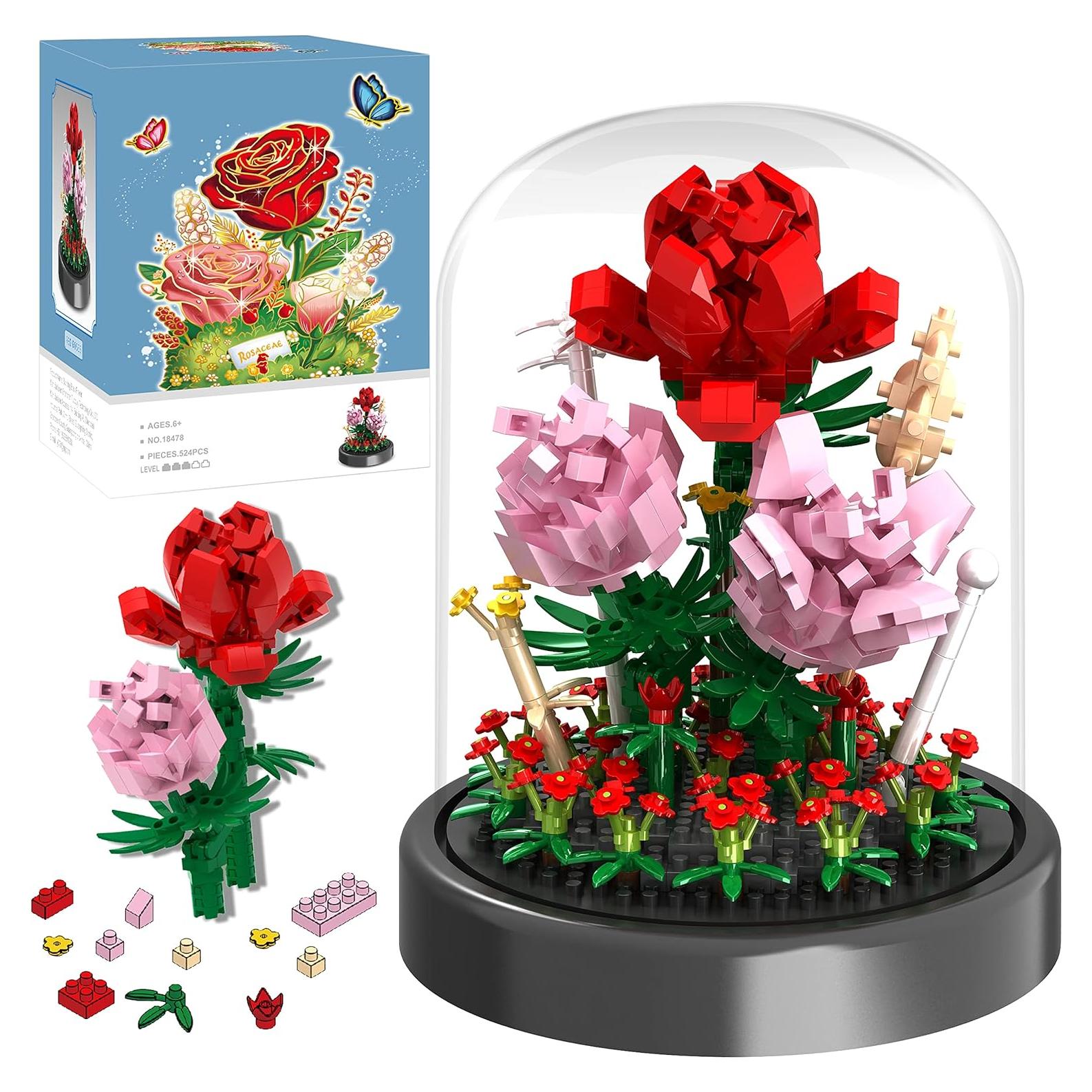 Kit de Construcción Ramo de Flores QIFUN 524 Piezas Rosa