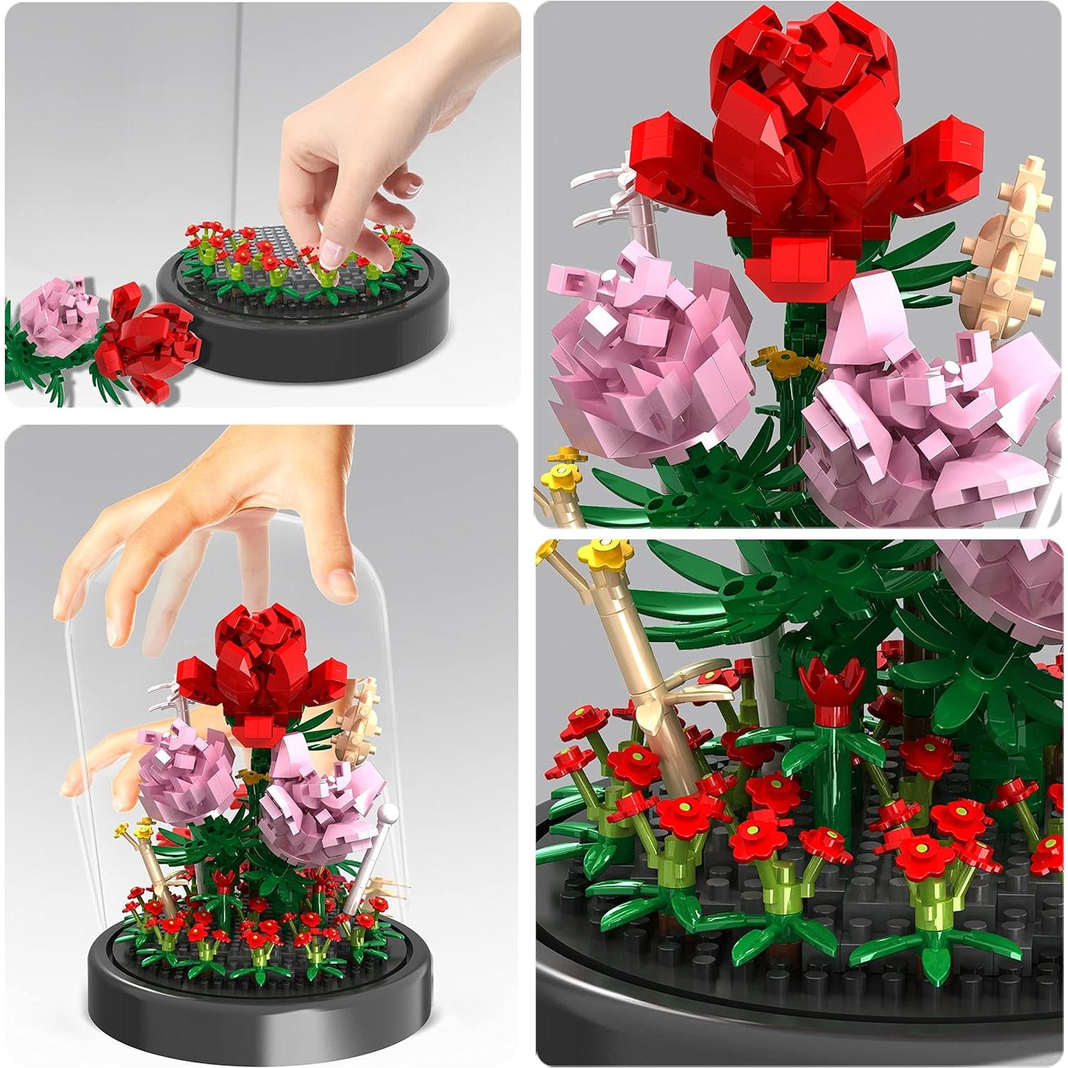 Kit de Construcción Ramo de Flores QIFUN 524 Piezas Rosa