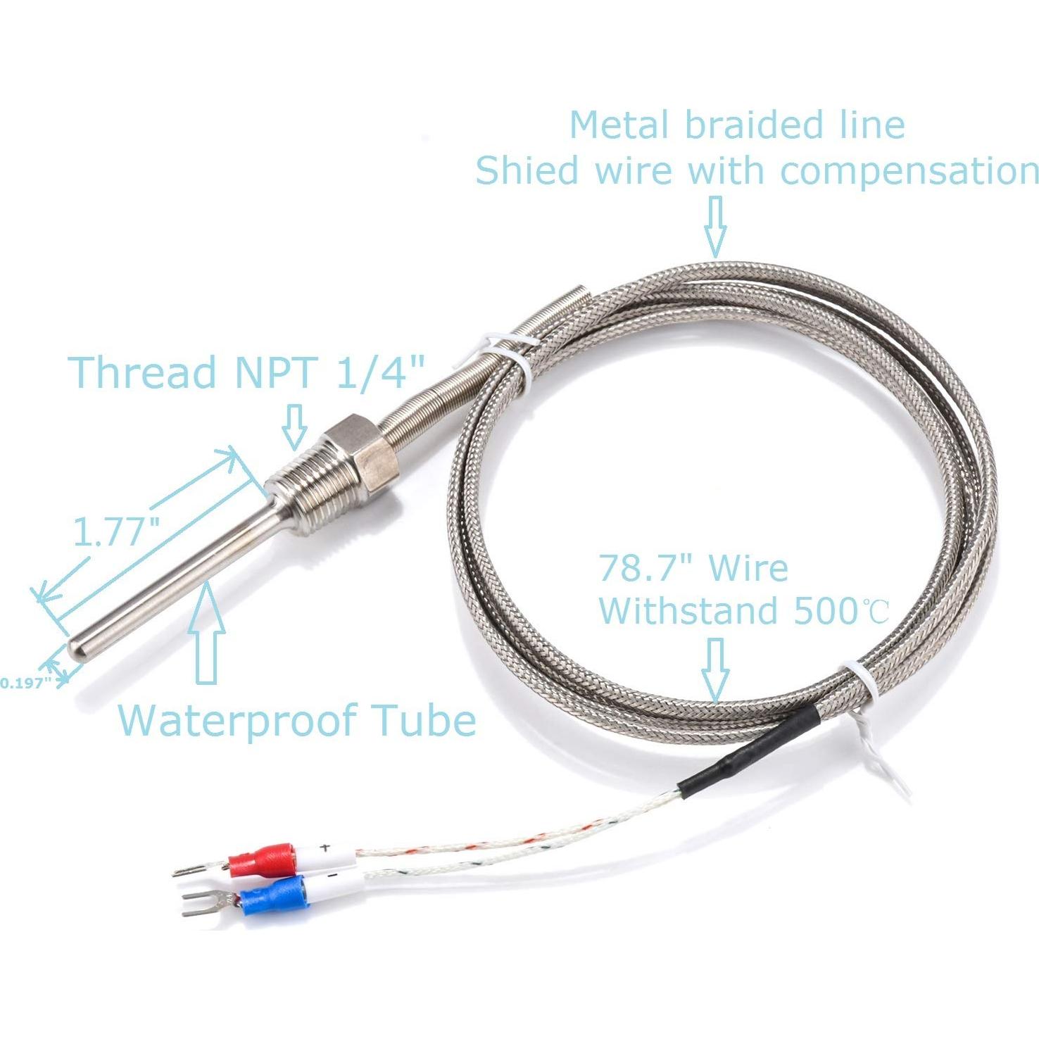 Termopar K Tipo Impermeable Jaybva 0~500°C 2m Acero Inoxidable