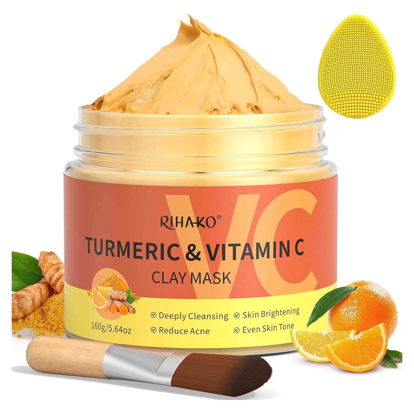 Mascarilla Facial de Arcilla RIHAKO con Vitamina C y Cúrcuma 221g