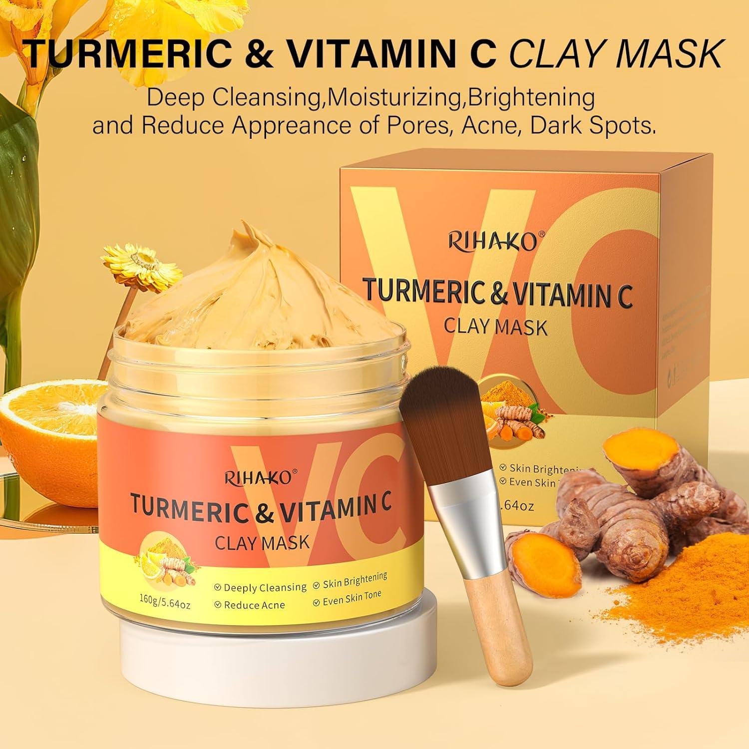 Mascarilla Facial de Arcilla RIHAKO con Vitamina C y Cúrcuma 221g