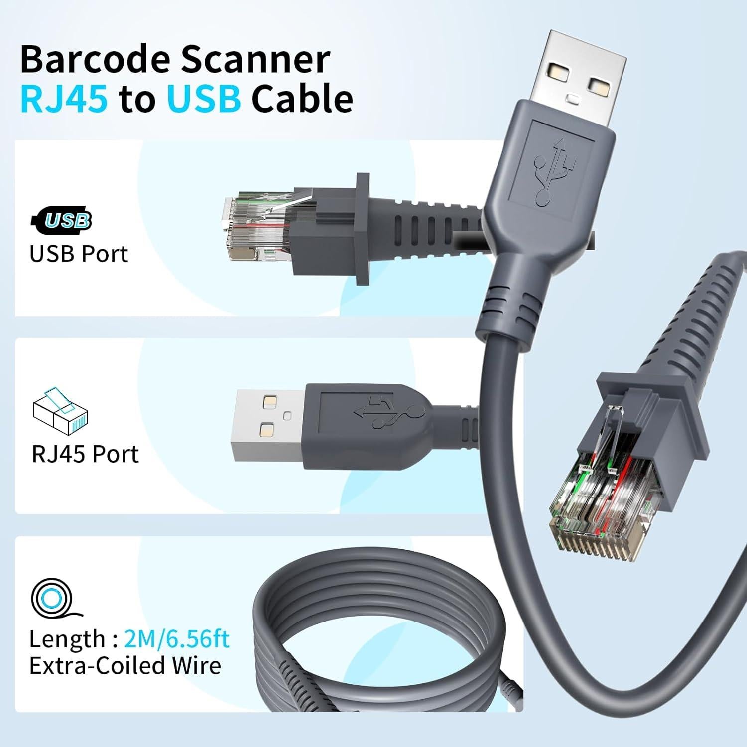 Cable USB para escáner de código de barras Lieniao 2m 2pcs