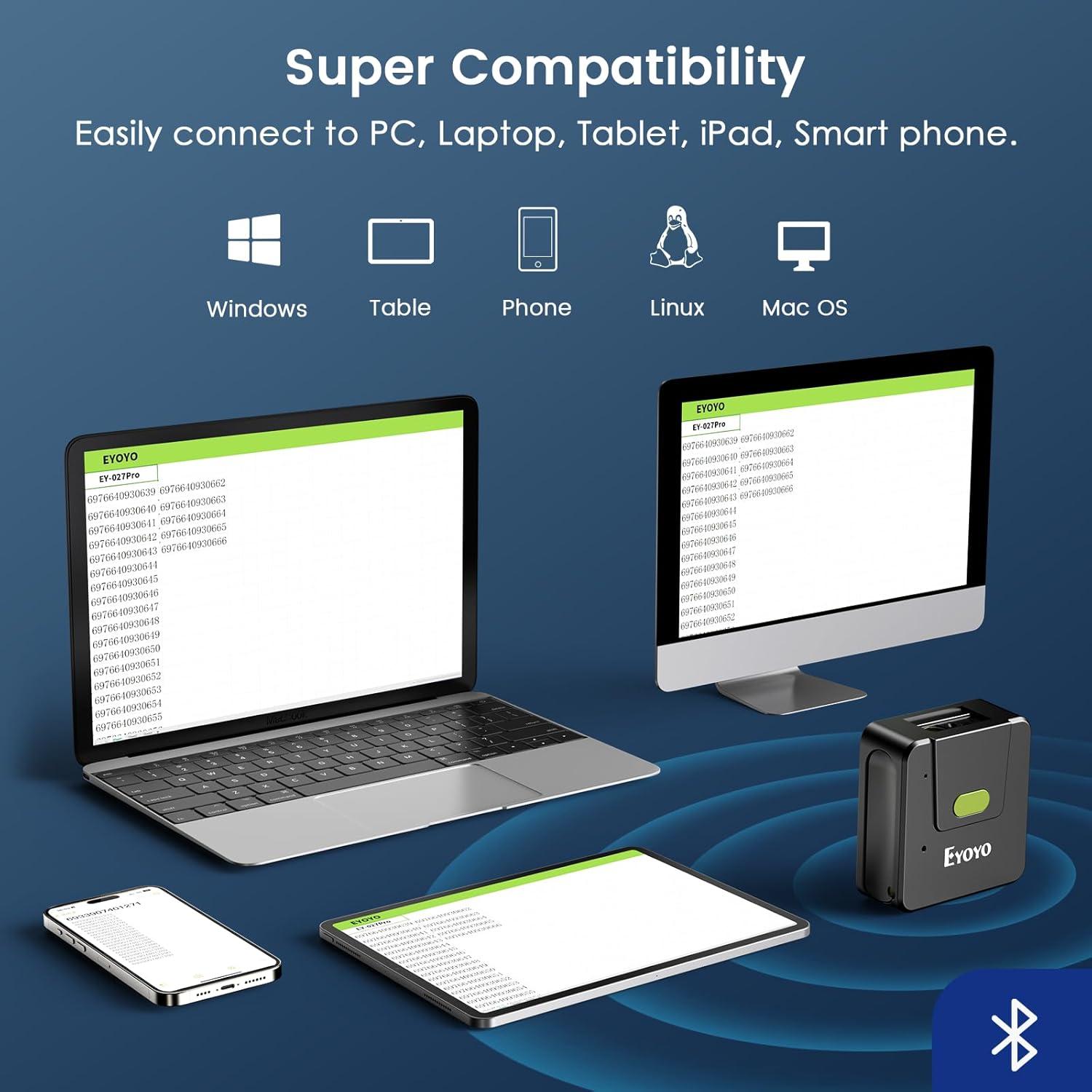 Escáner de Códigos de Barras 2D Eyoyo EY-027PRO Bluetooth