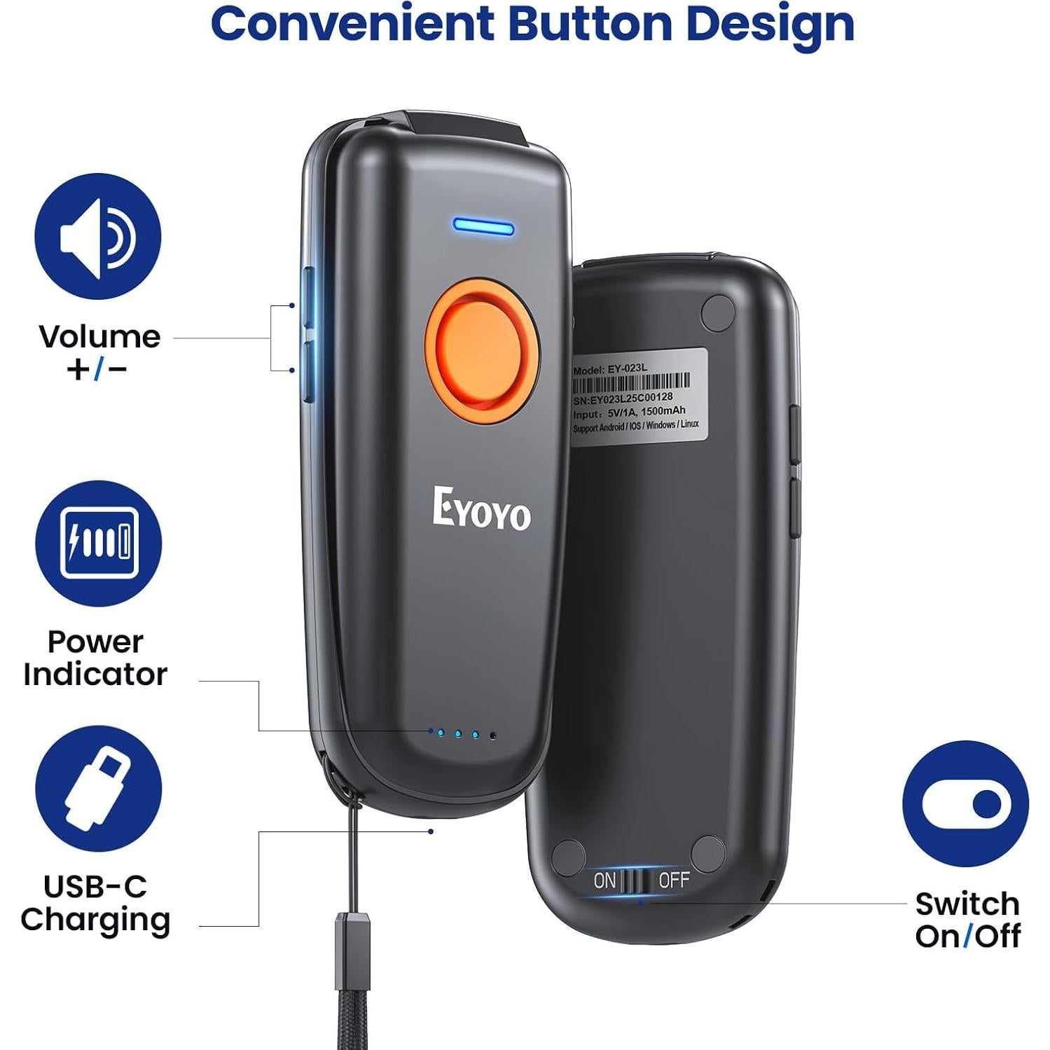 Escáner de Código de Barras 1D Eyoyo EYH2 USB y Bluetooth
