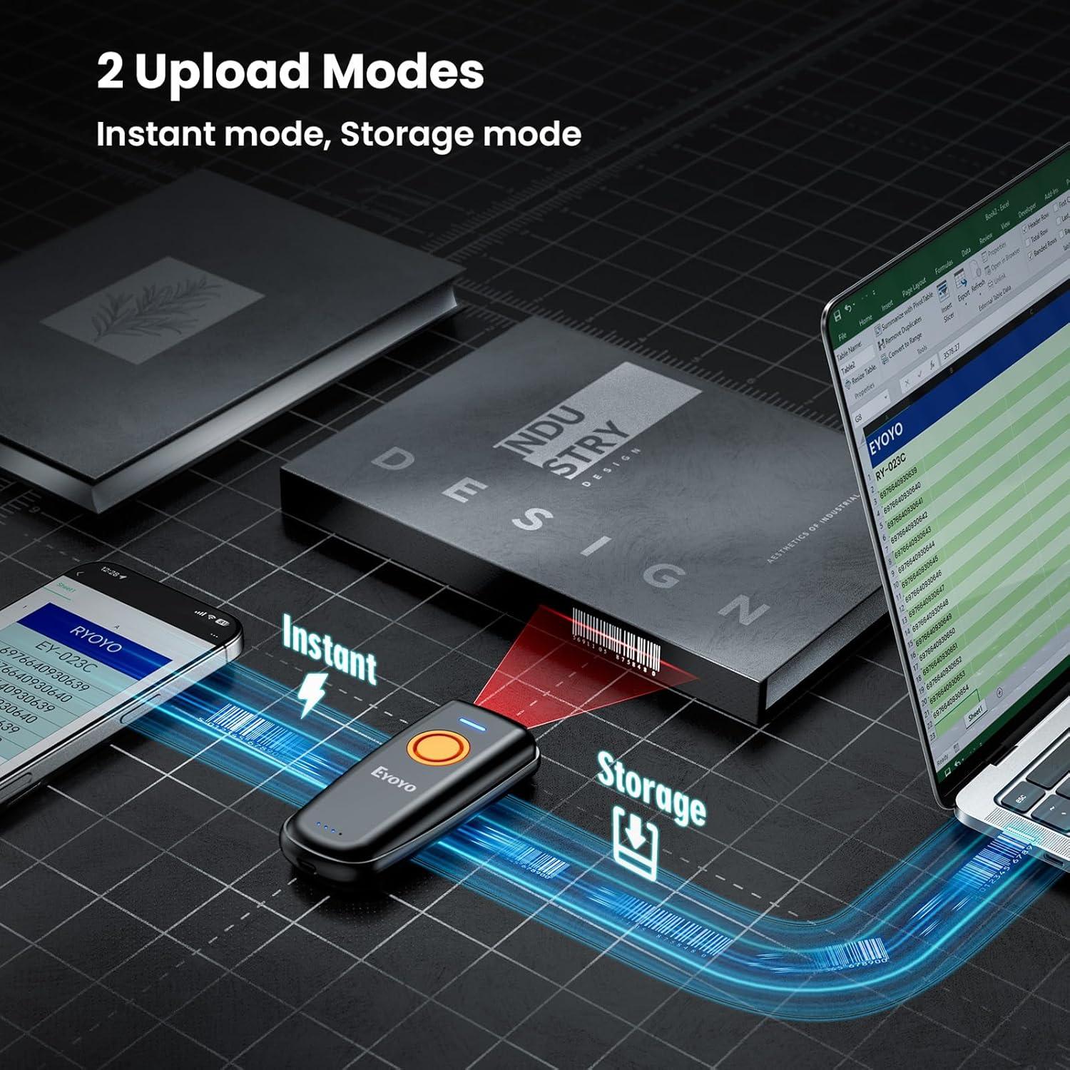 Escáner de Código de Barras 1D Eyoyo EYH2 USB y Bluetooth