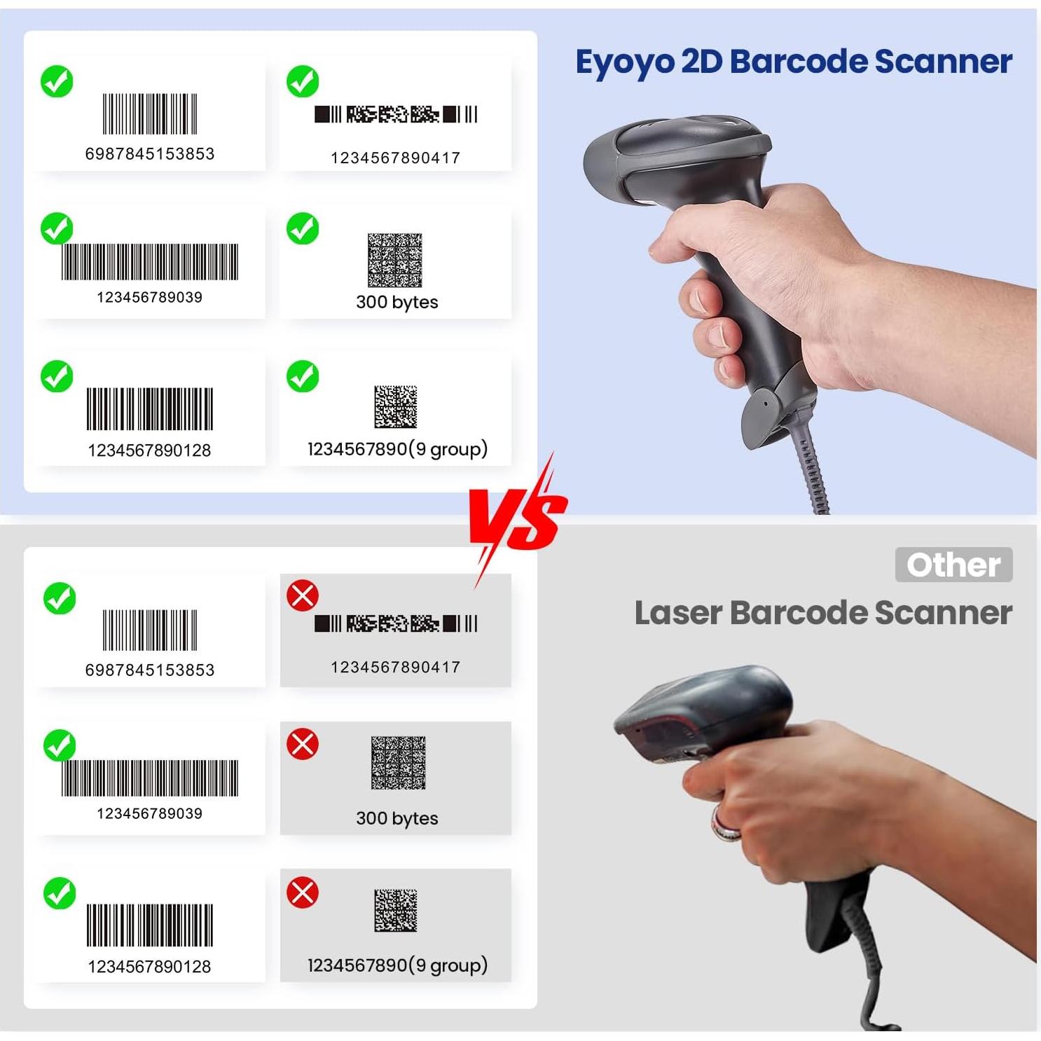 Escáner de Código de Barras 2D USB Eyoyo EY-H2, Lector QR Automático