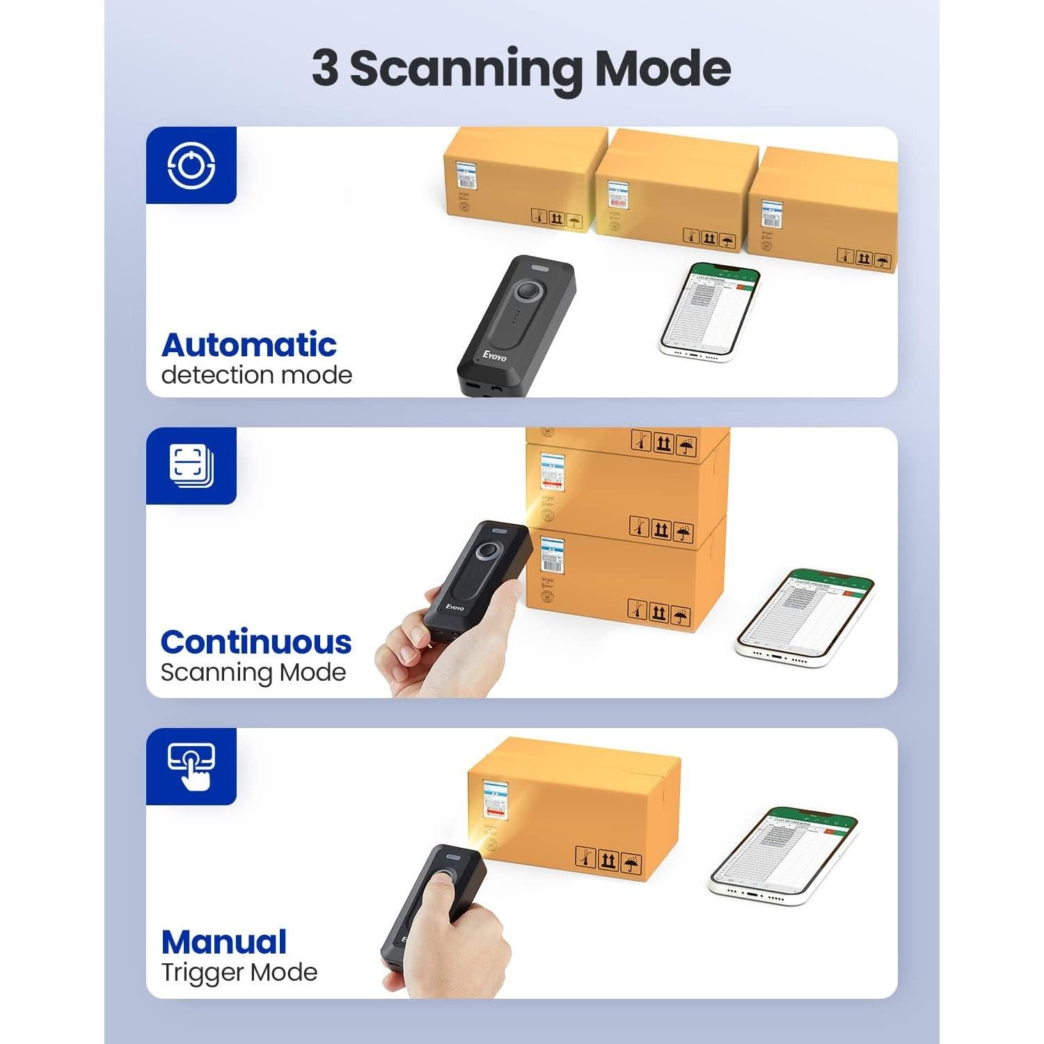 Escáner de Código de Barras 2D Eyoyo EY-039 Bluetooth Portátil