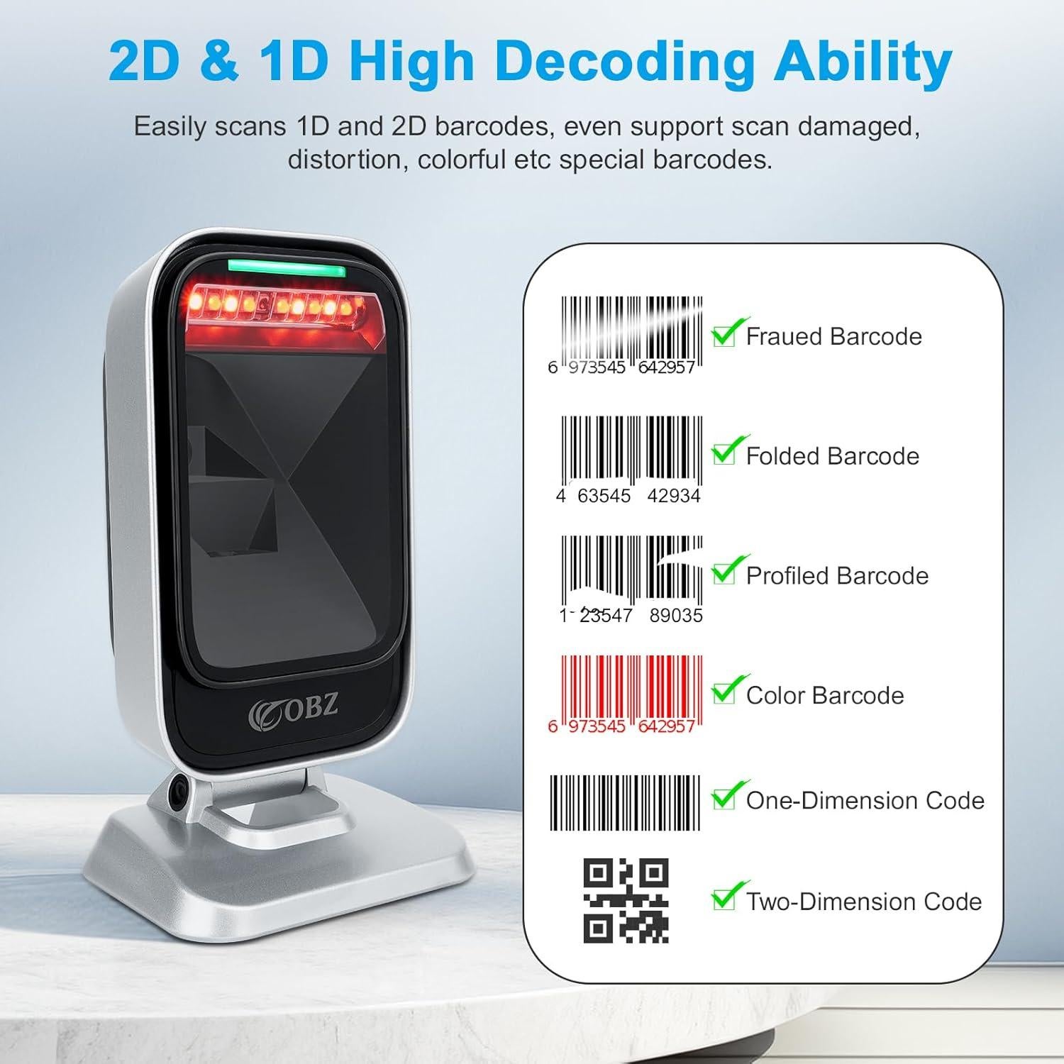 Escáner de Código de Barras USB OBZ 1D 2D Automático