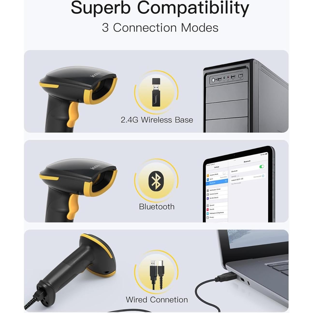Escáner de Códigos de Barras 2D Inateck BCST-35 Inalámbrico