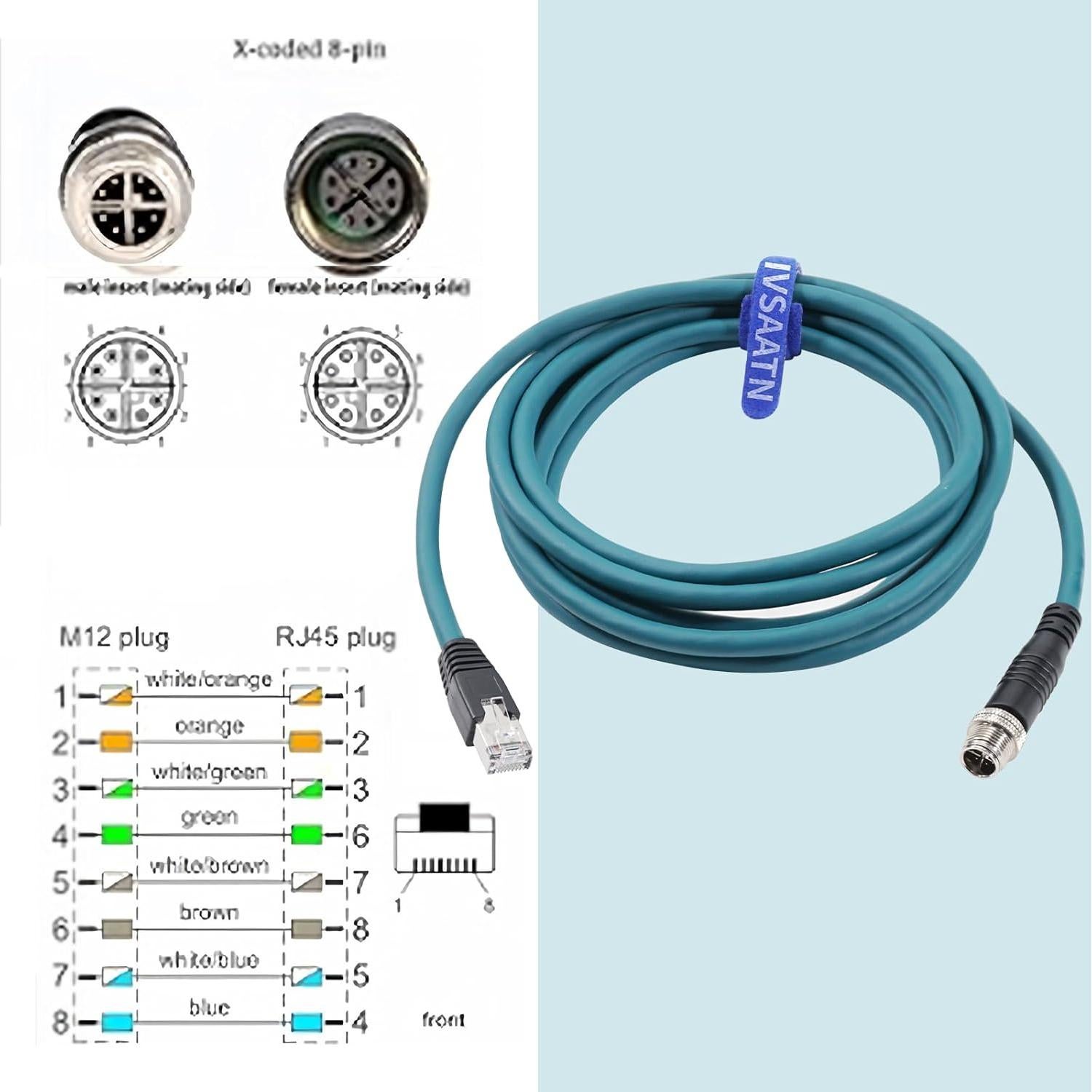 Cable Ethernet M12 8 Pin X-Code RJ45 CAT-7e 5M Azul FSJ
