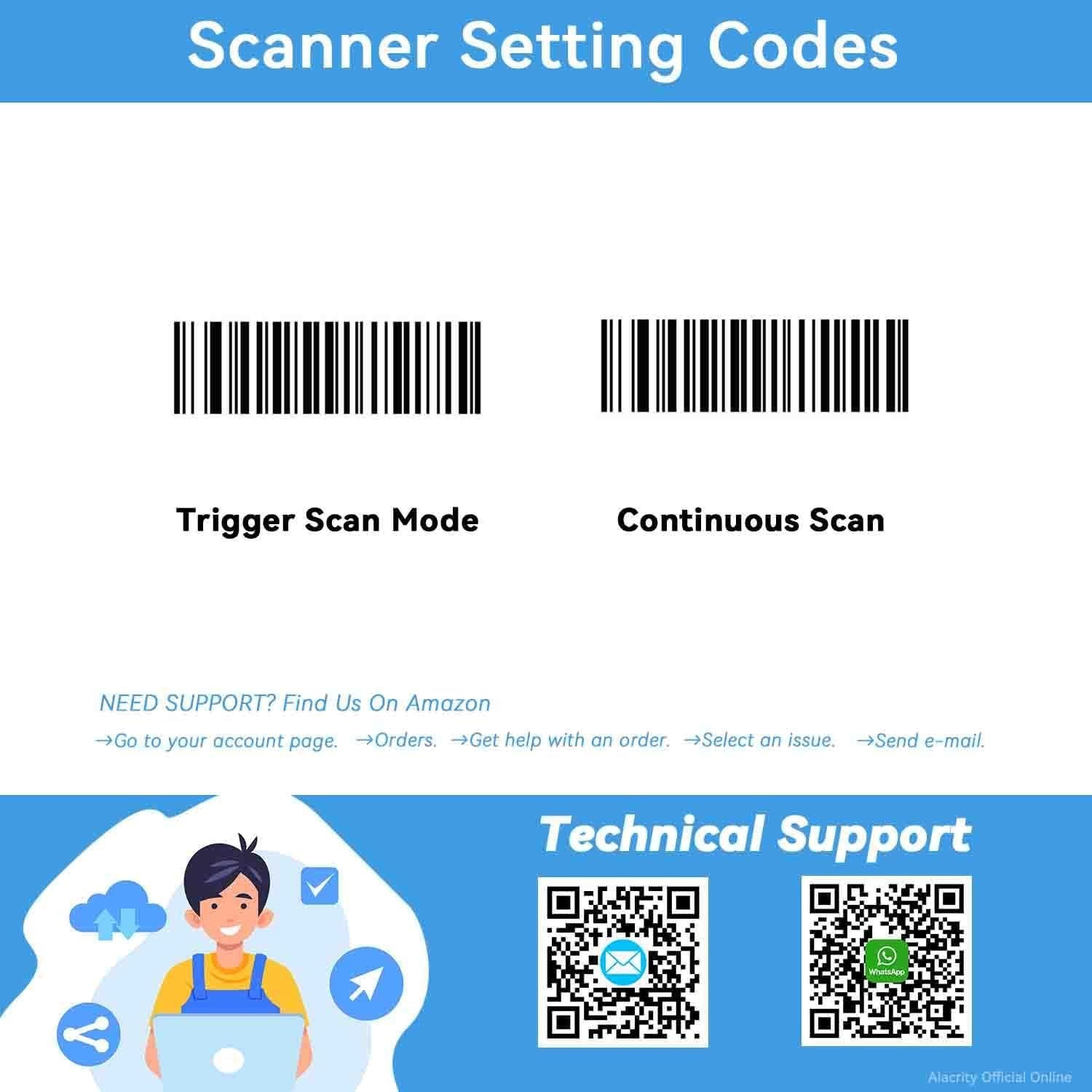 Escáner de Código de Barras Inalámbrico Alacrity CCD 1D Azul