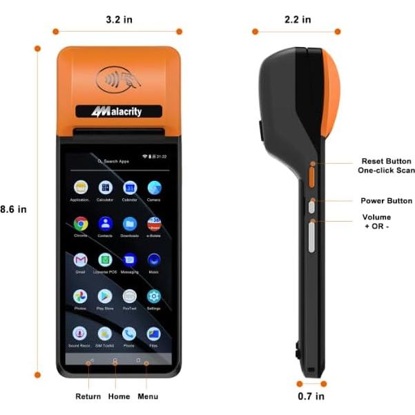 Terminal PDA POS Móvil Alacrity Q50, Android 13, Escaneo 1D/2D, Impresora Térmica 58mm