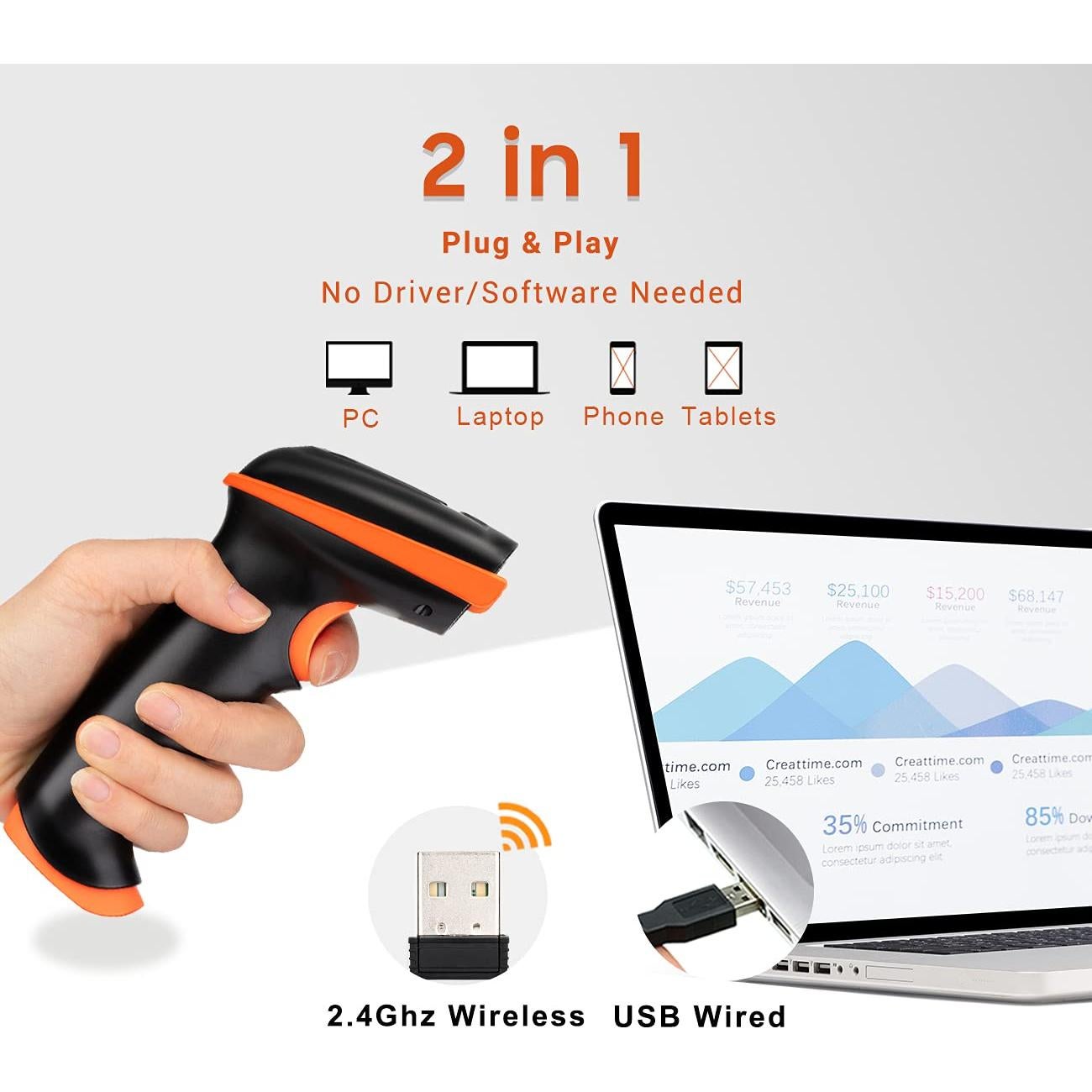 Escáner de Código de Barras Inalámbrico Tera 8100 IP66 con Soporte