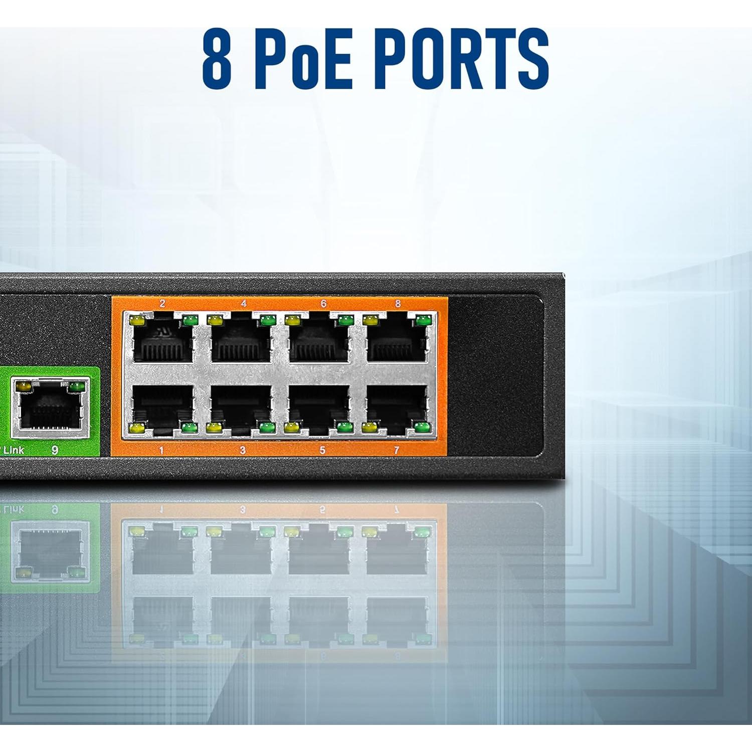 Switch PoE+ BV-Tech 8 Puertos Gigabit 130W 802.3af/at