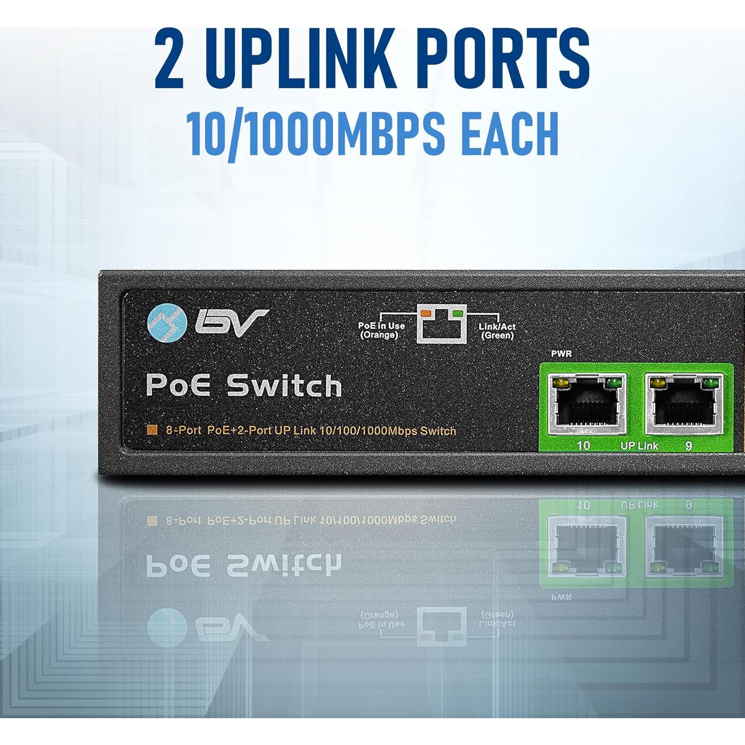 Switch PoE+ BV-Tech 8 Puertos Gigabit 130W 802.3af/at