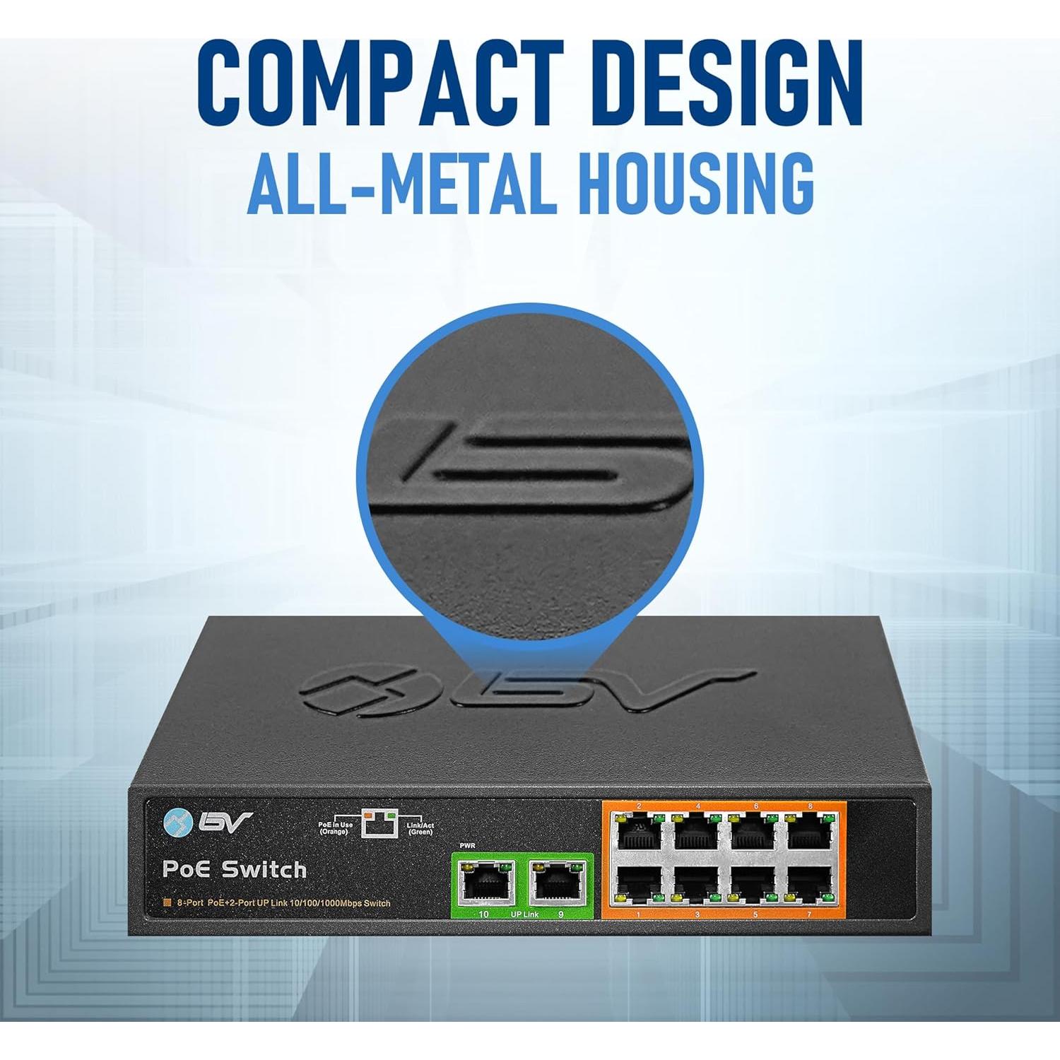 Switch PoE+ BV-Tech 8 Puertos Gigabit 130W 802.3af/at