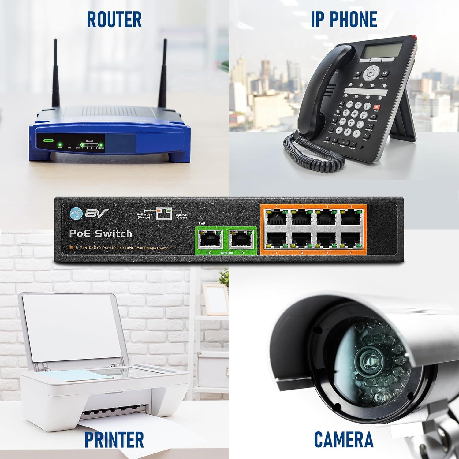 Switch PoE+ BV-Tech 8 Puertos Gigabit 130W 802.3af/at