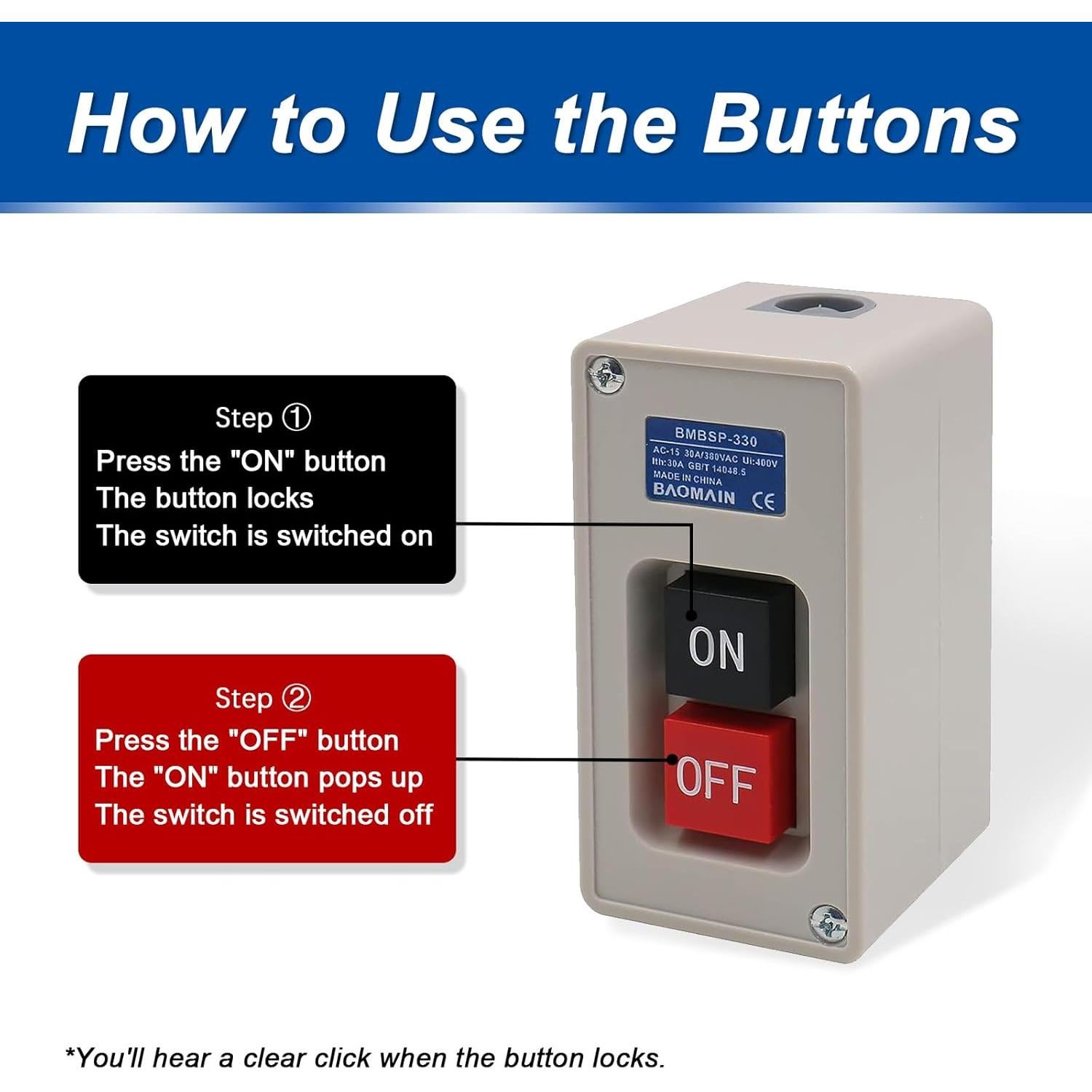 Interruptor de Botón de Presión Baomain 3 Fases 30A 380V