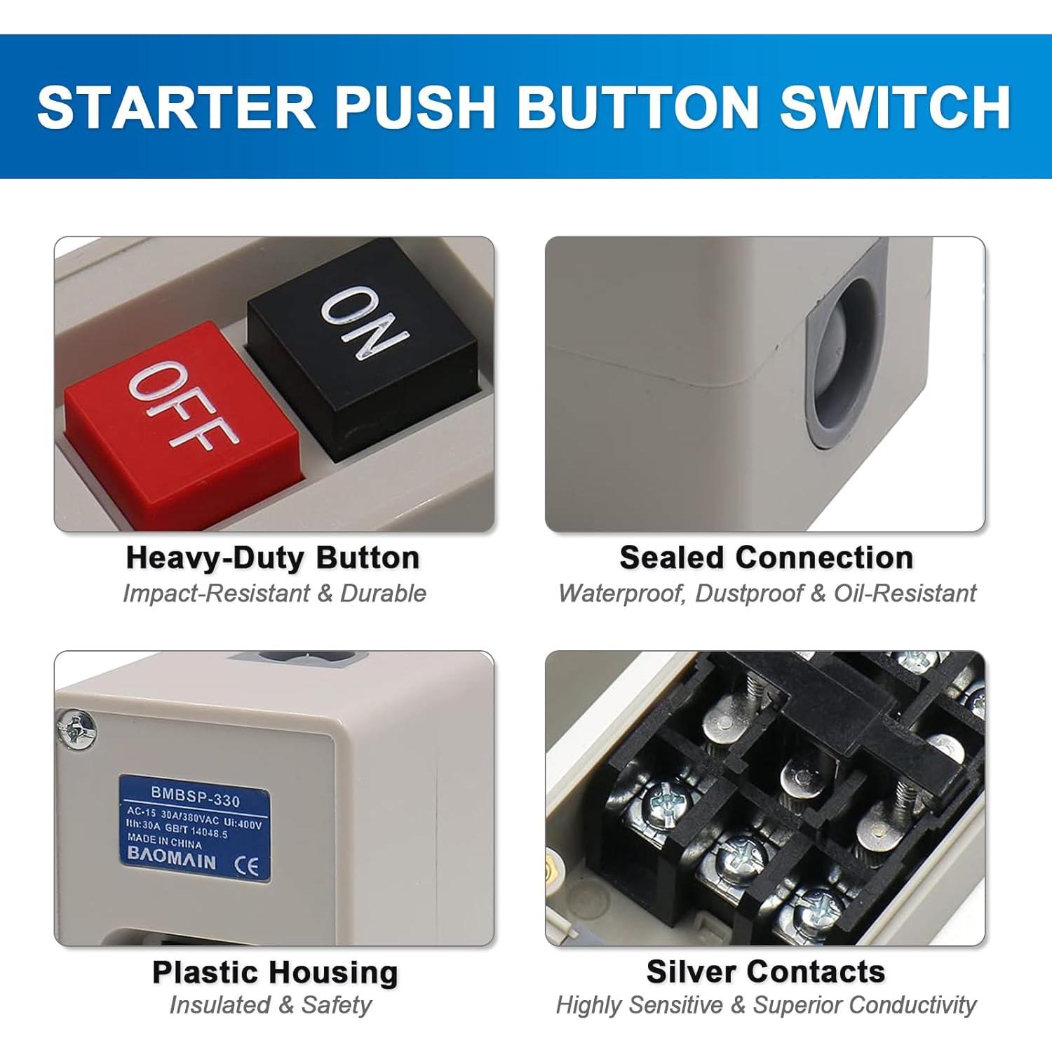 Interruptor de Botón de Presión Baomain 3 Fases 30A 380V