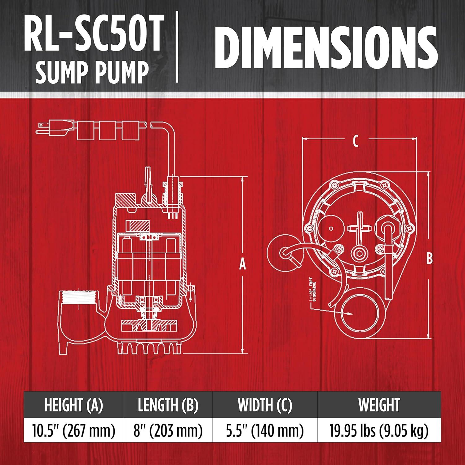 Bomba de Sump Red Lion RL-SC50T 1/2 HP 4300 GPH Hierro Fundido