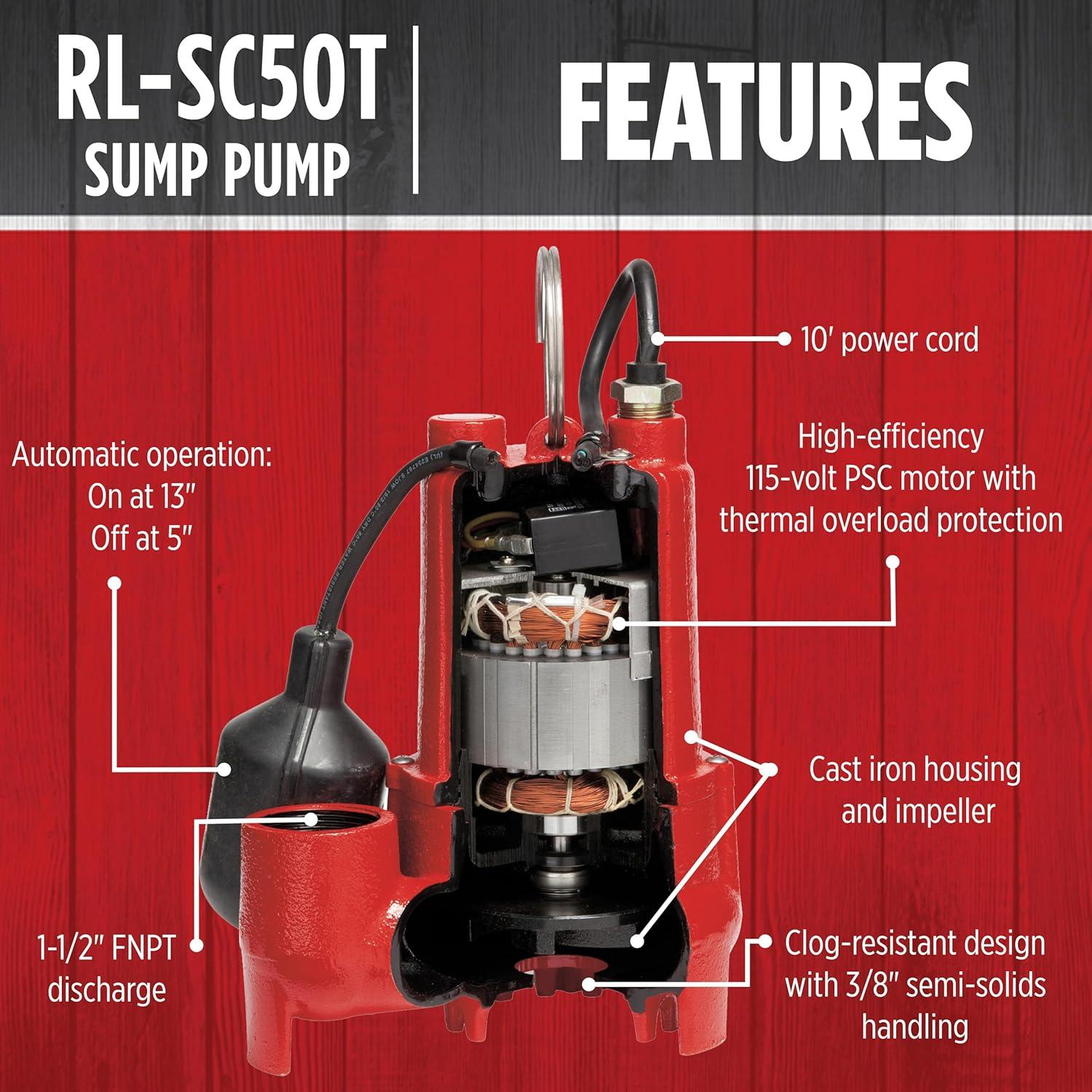 Bomba de Sump Red Lion RL-SC50T 1/2 HP 4300 GPH Hierro Fundido