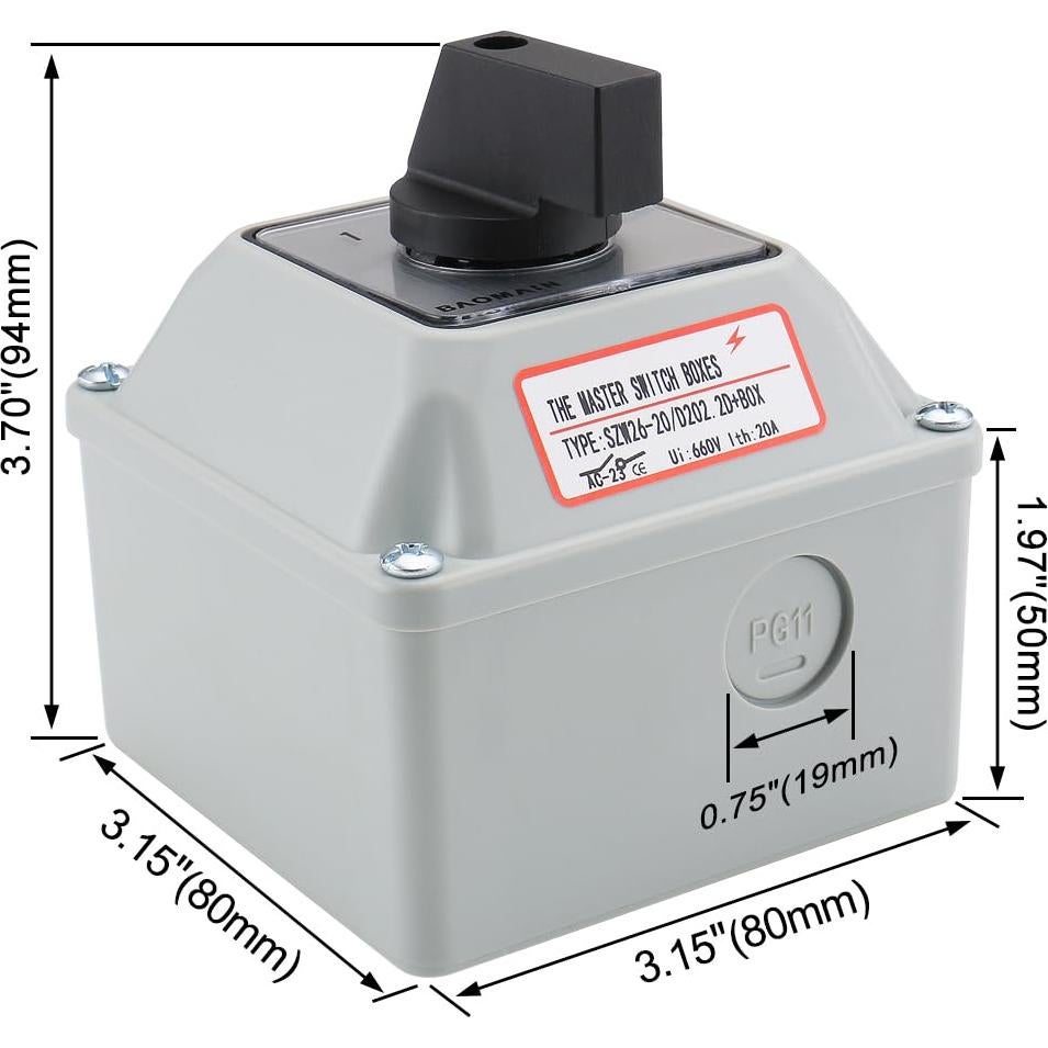 Interruptor de Cambio Rotativo Baomain SZW26-20 660V 20A 3 Posiciones