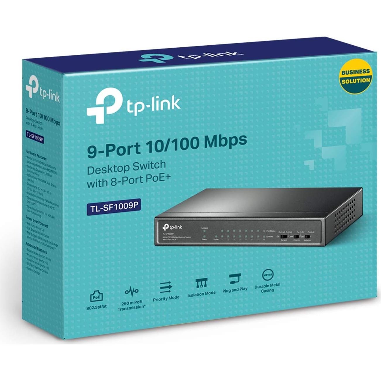 Switch Ethernet TP-Link TL-SF1009P 9 Puertos 10/100Mbps PoE+