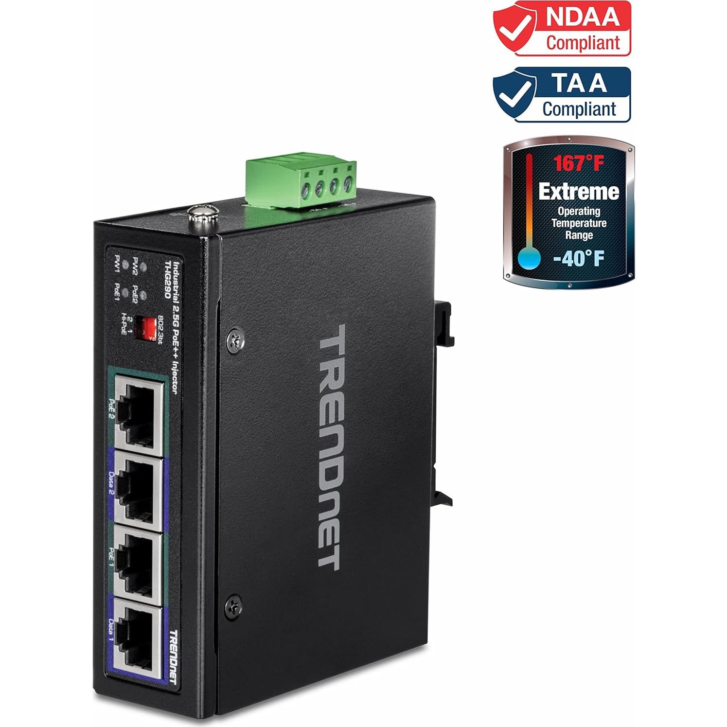 Inyector PoE++ Industrial TRENDnet TI-IG290 95W 2 Puertos