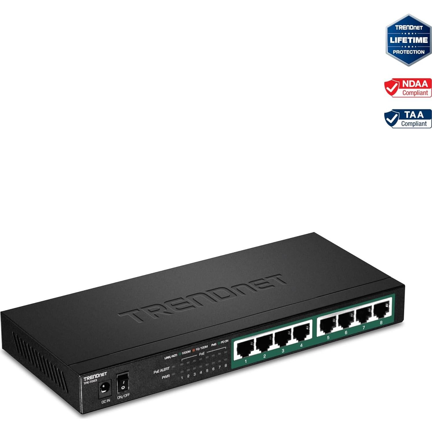 Interruptor PoE+ Gigabit 8 Puertos TRENDnet TPE-TG83 65W