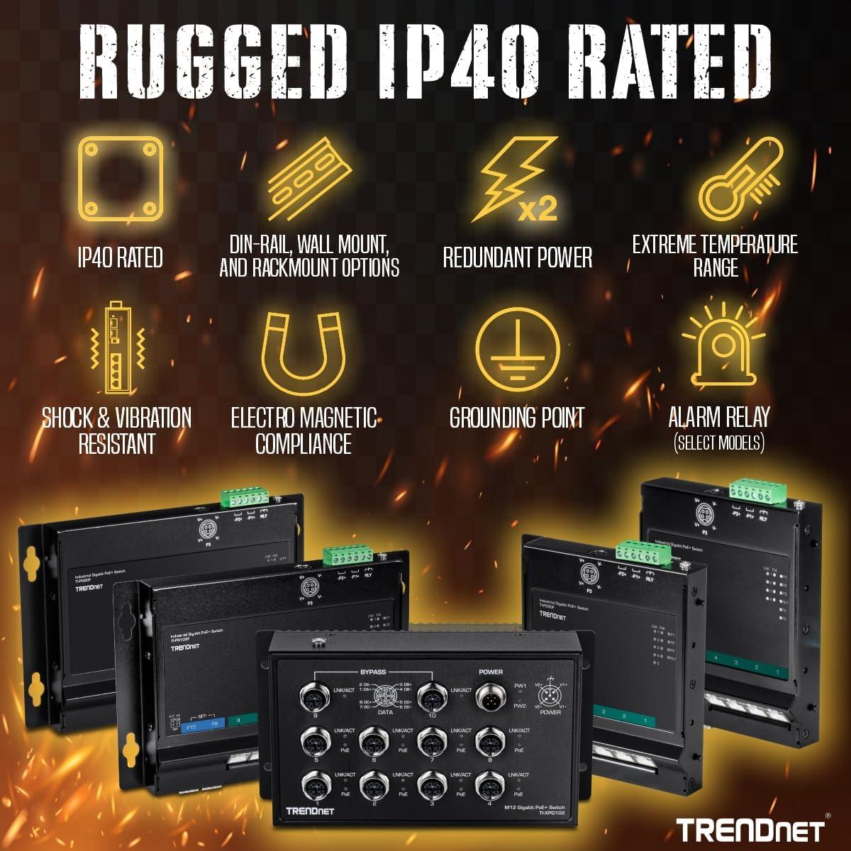 Interruptor Industrial Gigabit PoE+ TRENDnet TI-PG80F 8 Puertos