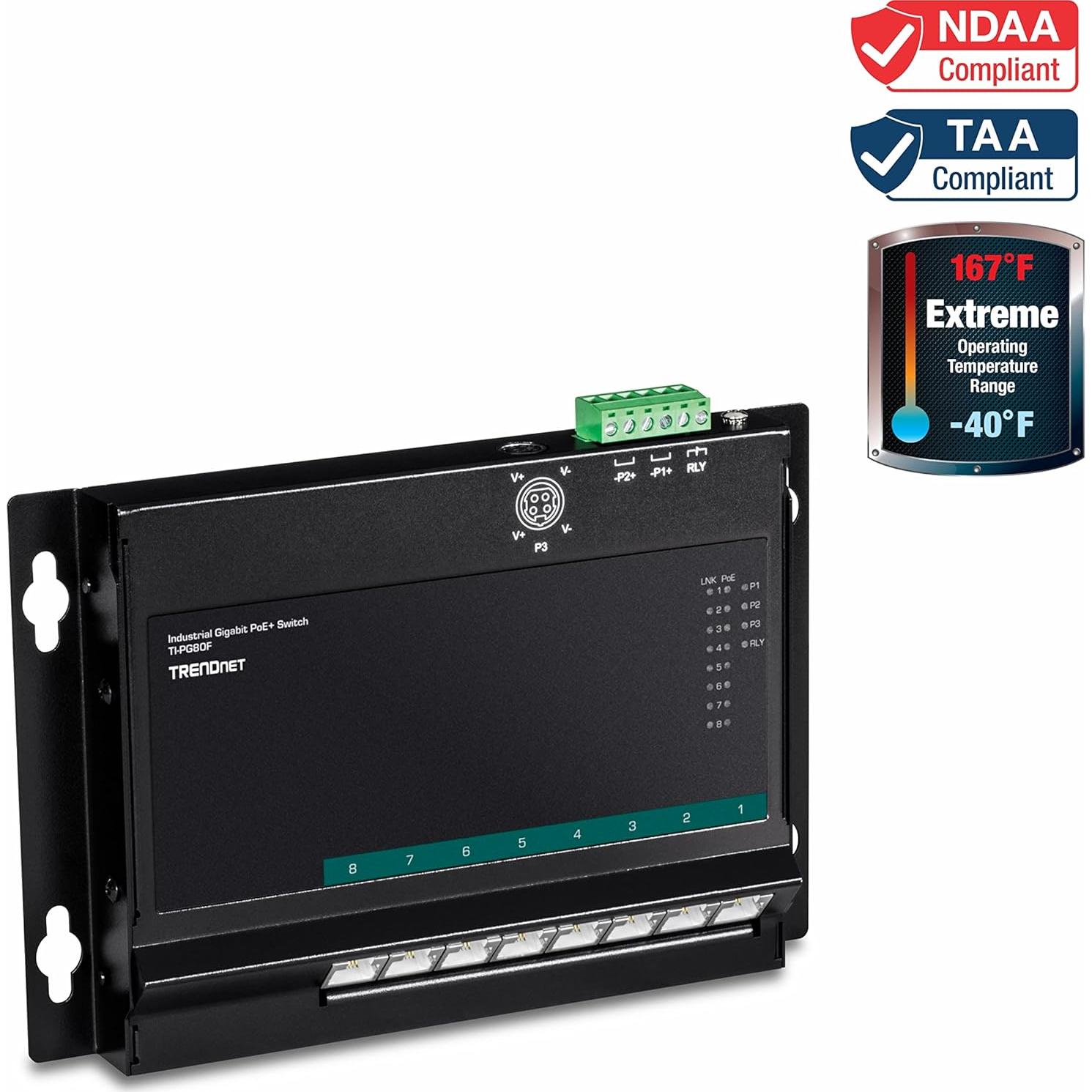 Interruptor Industrial Gigabit PoE+ TRENDnet TI-PG80F 8 Puertos